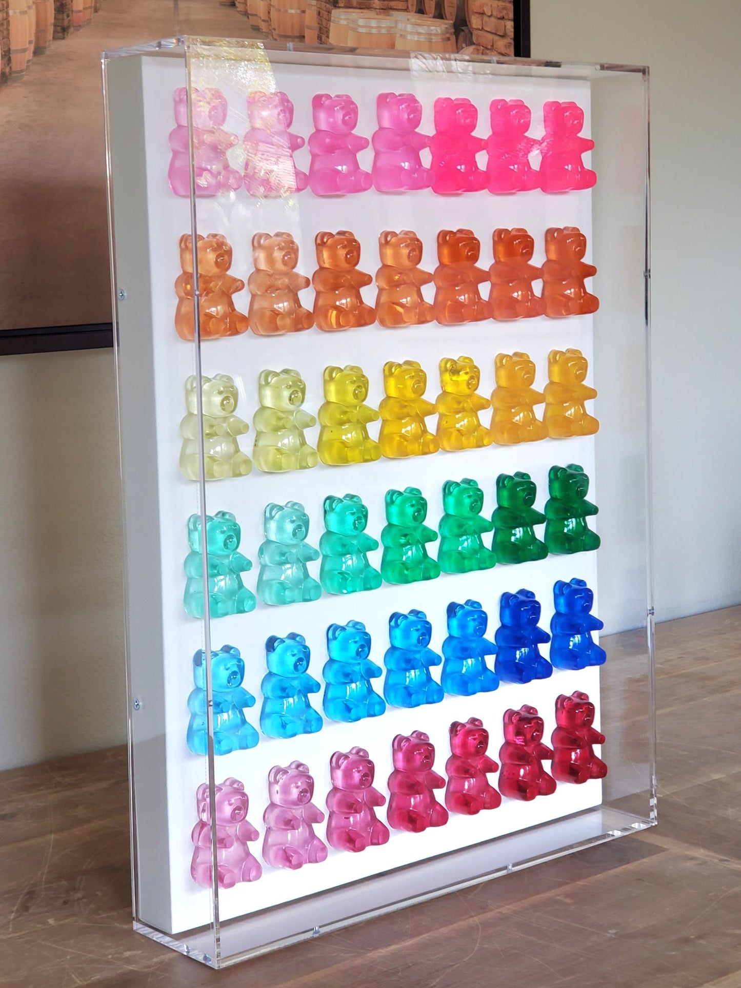 Pop Art Gummy Bear Wall Decor, Modern Pop Art, 42 Resin Bears, Kitchen Wall Art, Nursery decor. Original Creator, Shadow Box Frame.