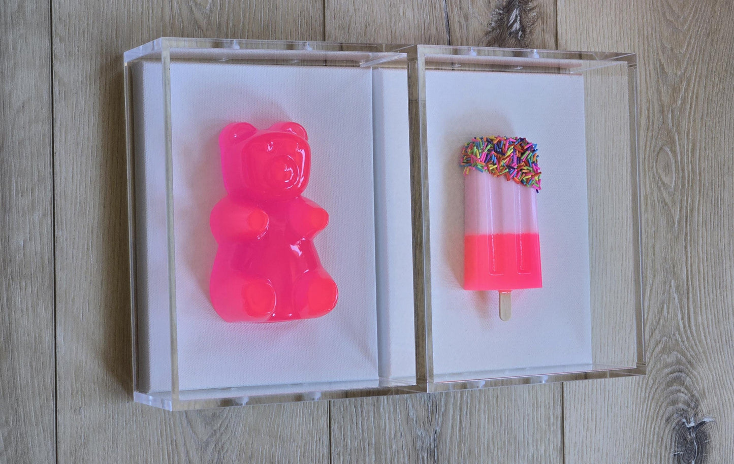 Pop Art Candy Inspired Wall Art Set | Gummy Bear, Donut, Ice Cream Shadow Box Decor | Whimsical Kids Room and Nursery Wall Art
