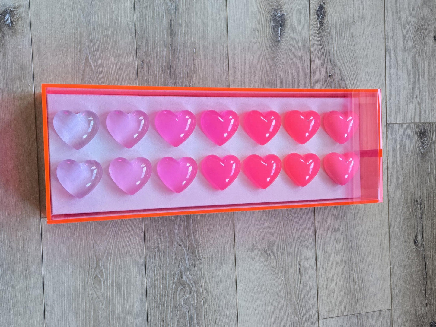 Resin Heart Shadow Box Art: Custom Color Pop Decor, 8x24