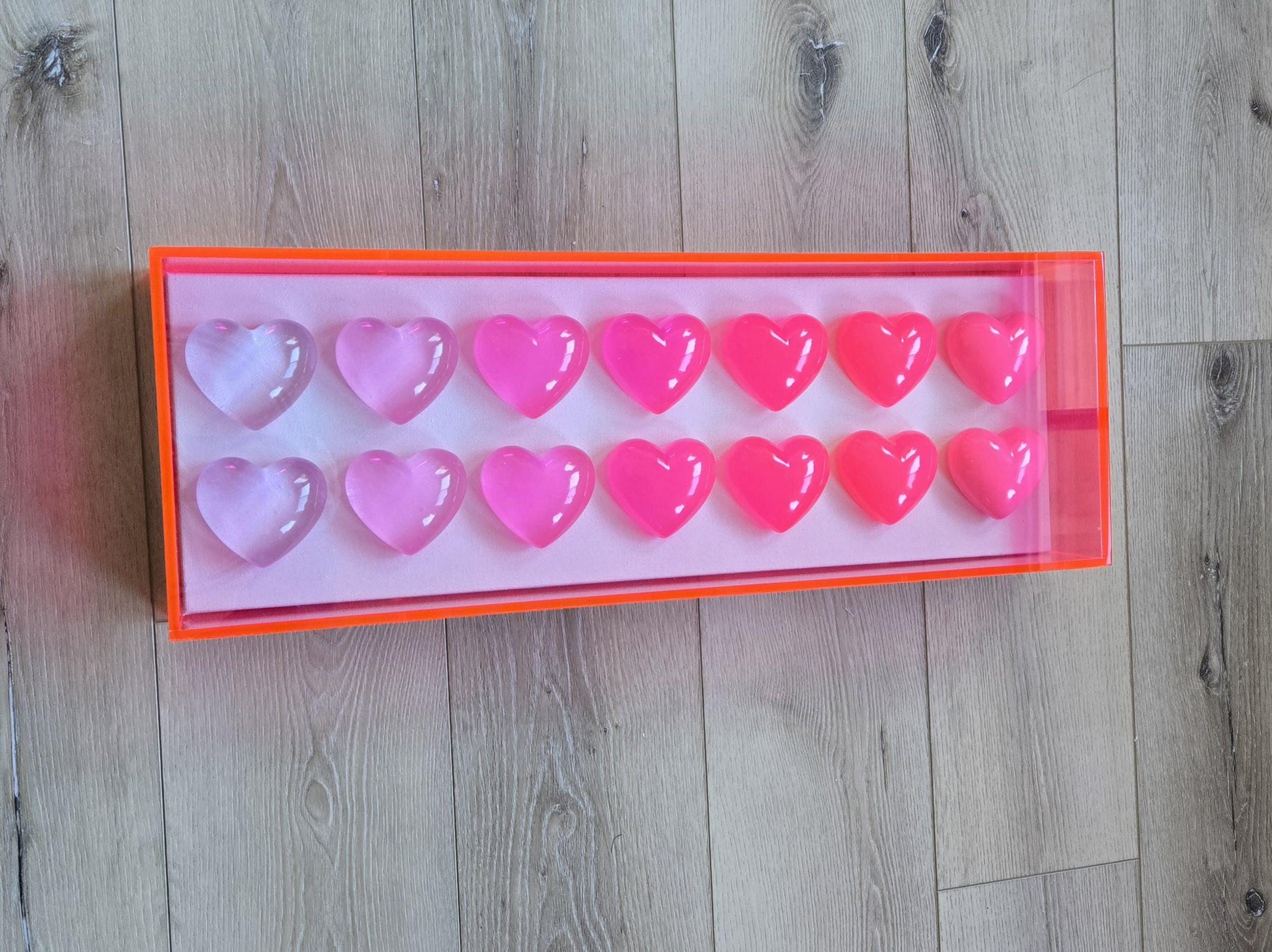 Resin Heart Shadow Box Art: Custom Color Pop Decor, 8x24