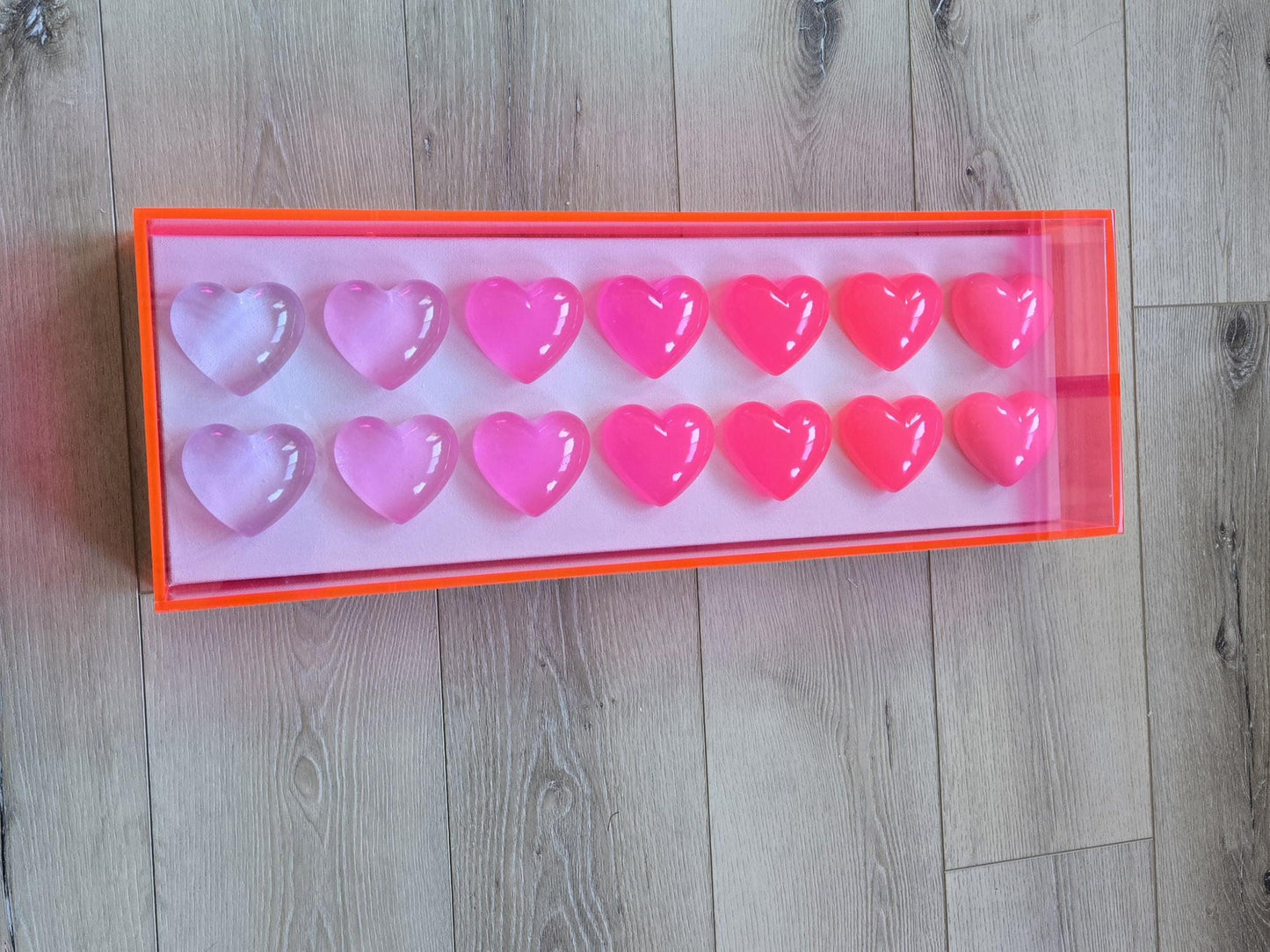 Resin Heart Shadow Box Art: Custom Color Pop Decor, 8x24