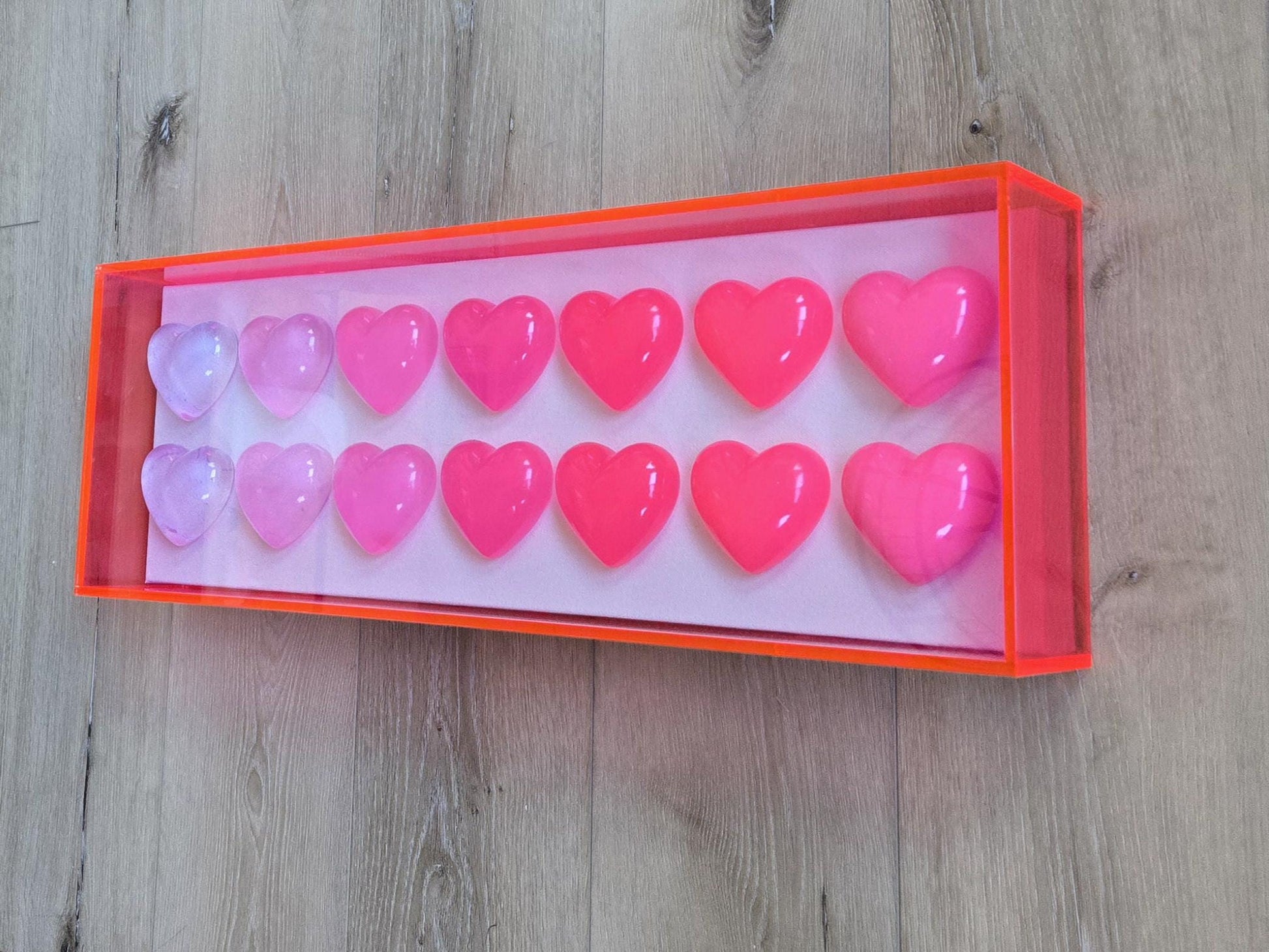 Resin Heart Shadow Box Art: Custom Color Pop Decor, 8x24