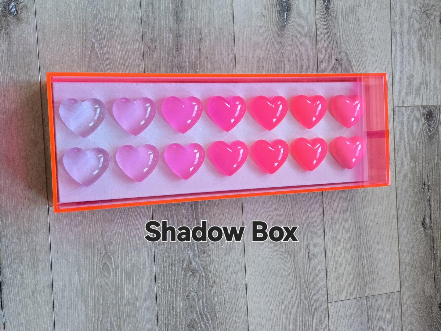Resin Heart Shadow Box Art: Custom Color Pop Decor, 8x24