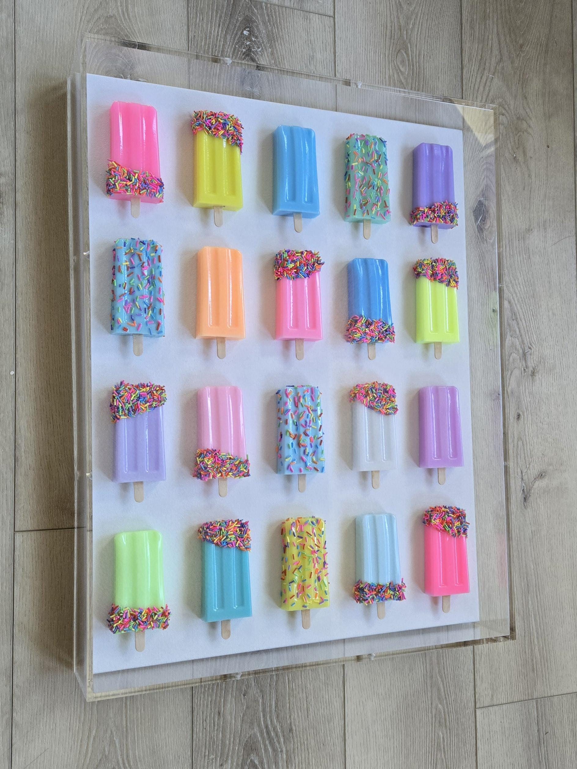 3D Resin Ice Cream Bar Sculpture, Whimsical Wall Art, Kids Room Decor (18x24x4 Inch)