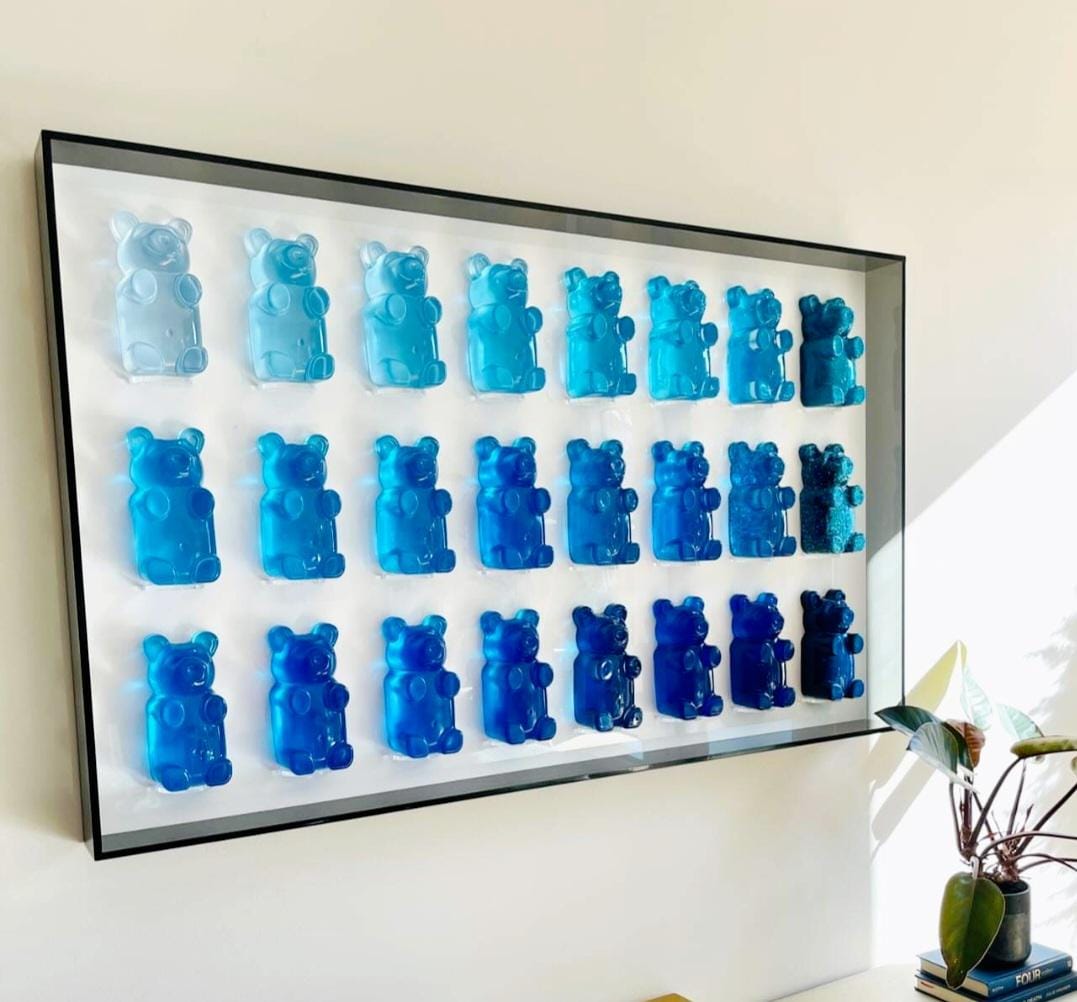 Luxury Large Scale Gummy Bear Shadow Box Art | 3D Modern Pop Art Wall Decor for Nursery, Kids Room, Kitchen | Customizable Interior Design