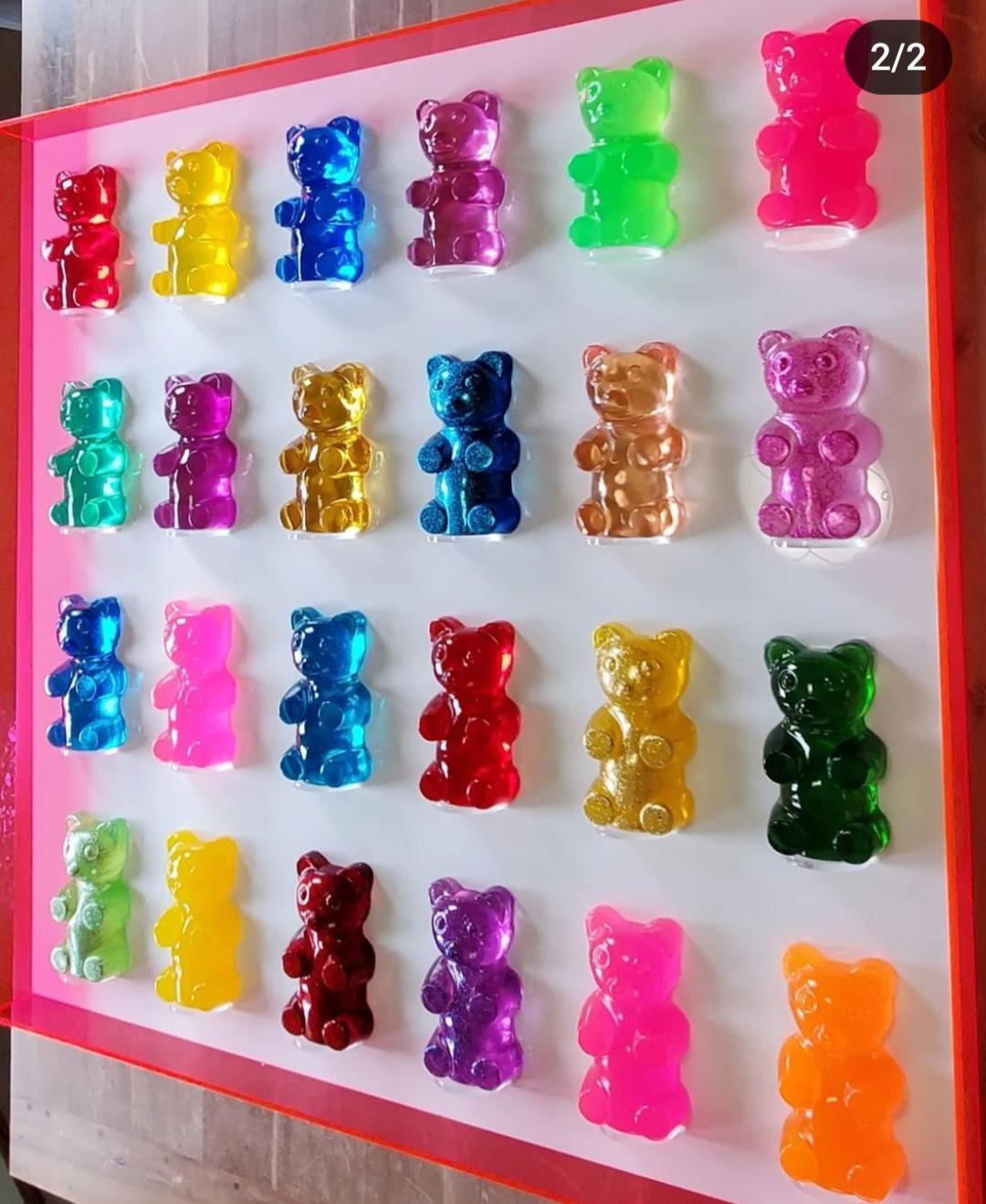 Luxury Large Scale Gummy Bear Shadow Box Art | 3D Modern Pop Art Wall Decor for Nursery, Kids Room, Kitchen | Customizable Interior Design