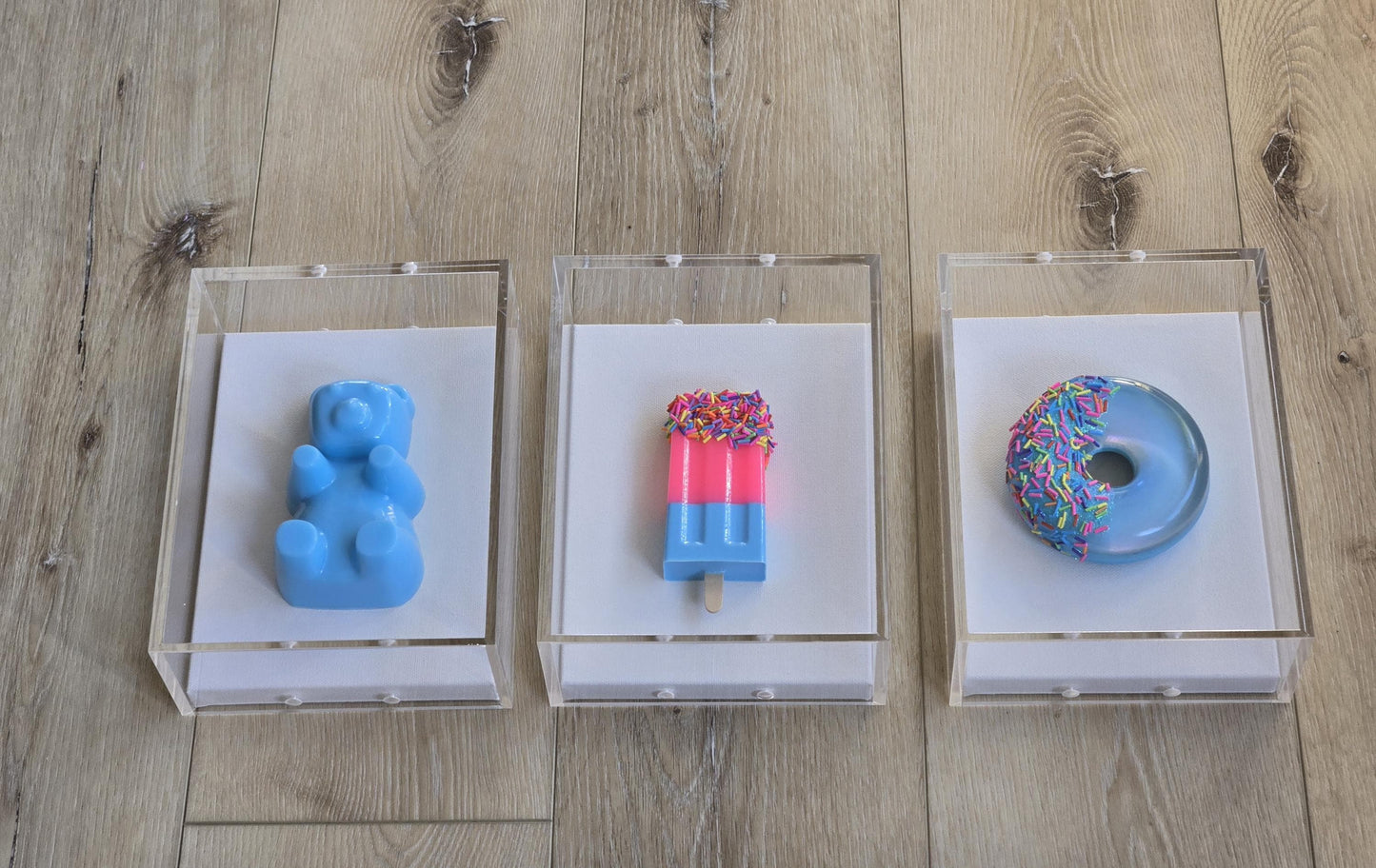 Pop Art Candy Inspired Wall Art Set | Gummy Bear, Donut, Ice Cream Shadow Box Decor | Whimsical Kids Room and Nursery Wall Art
