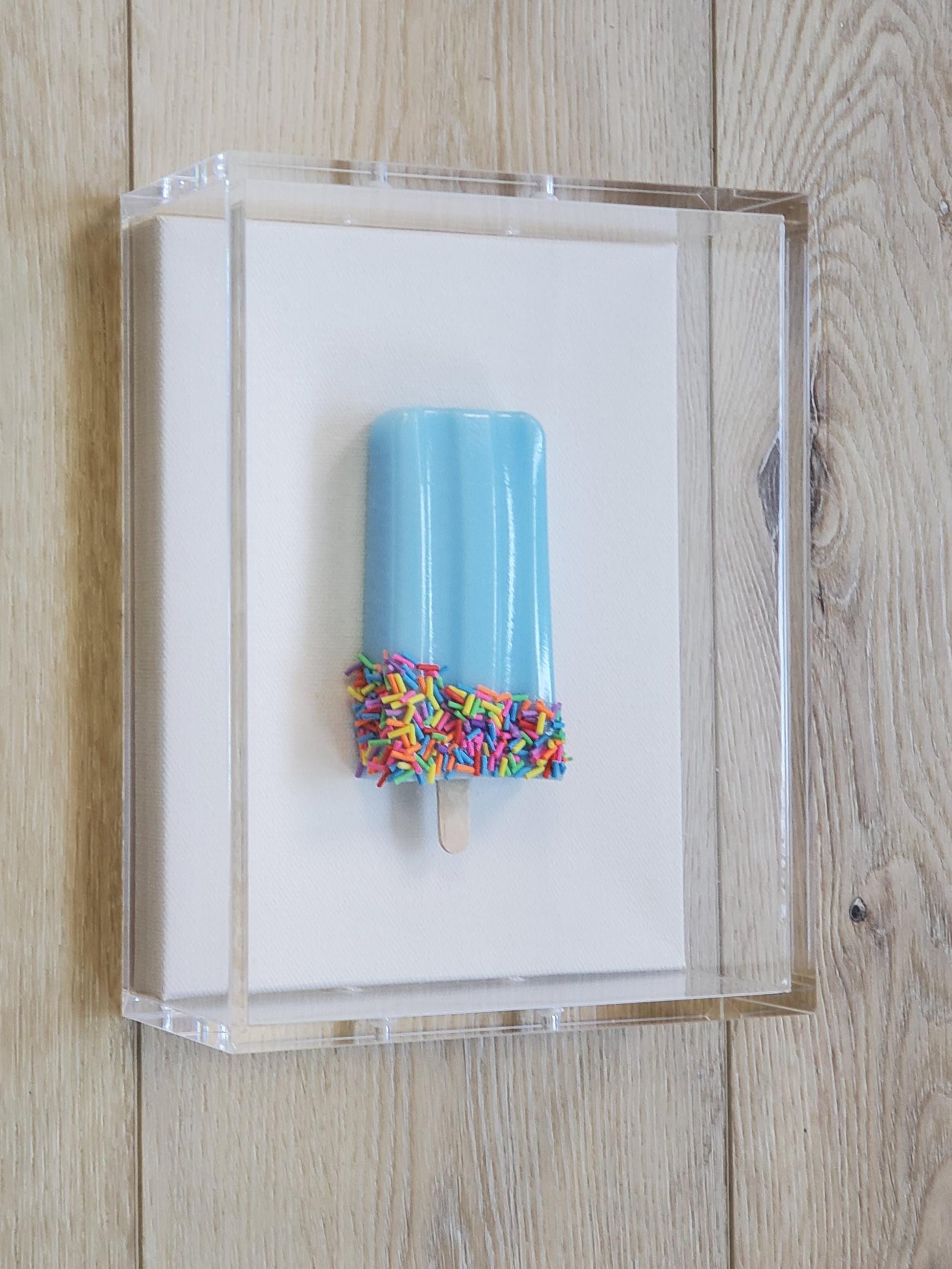 Resin Ice Cream Pops 3D Wall Art: Whimsical Modern Sculpture in Acrylic Shadow Box Customized Art.