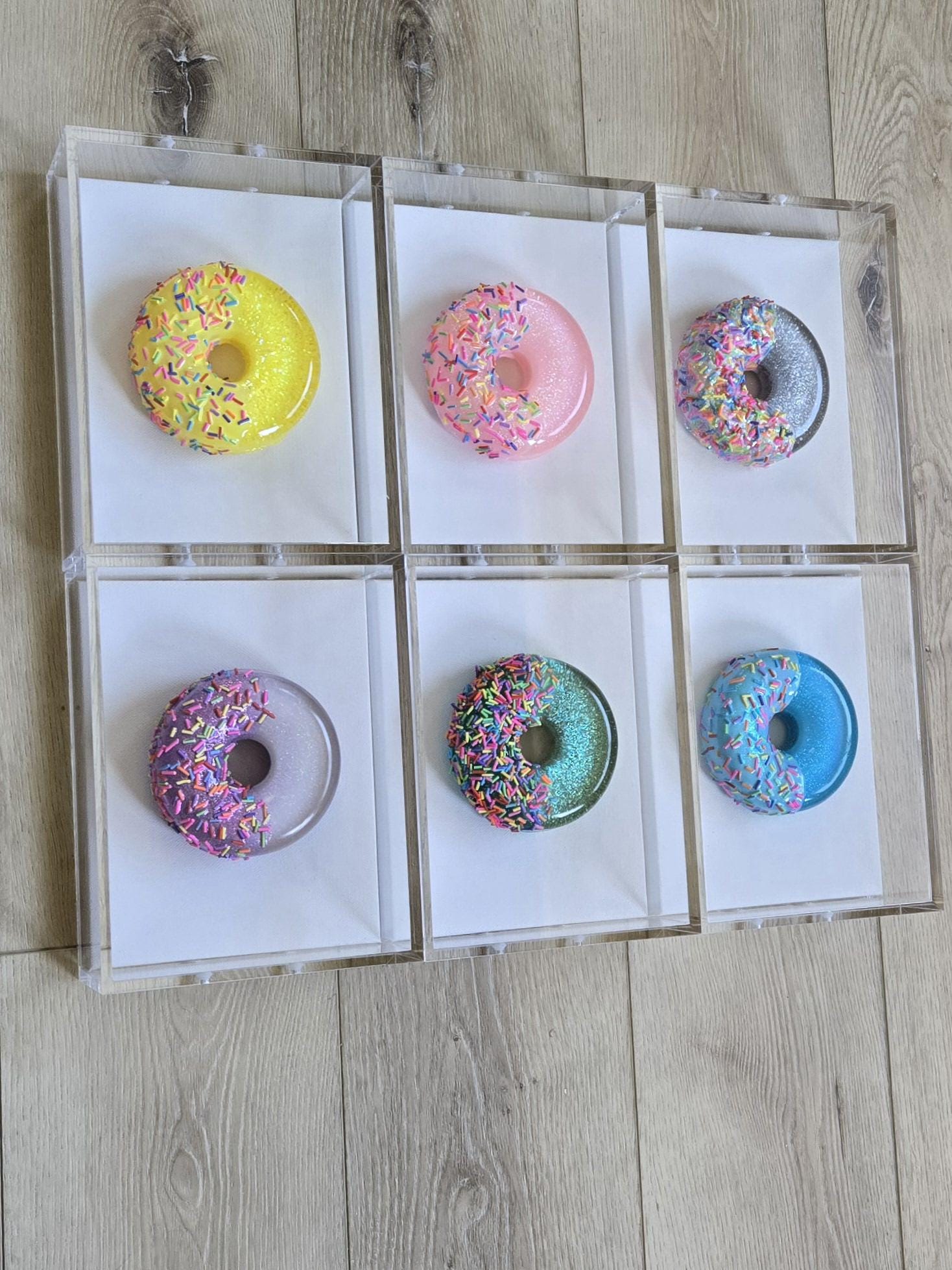 3D Resin Donut Art: Whimsical Pop Art Shadow Box Set Unique Custom-Made Home Decor