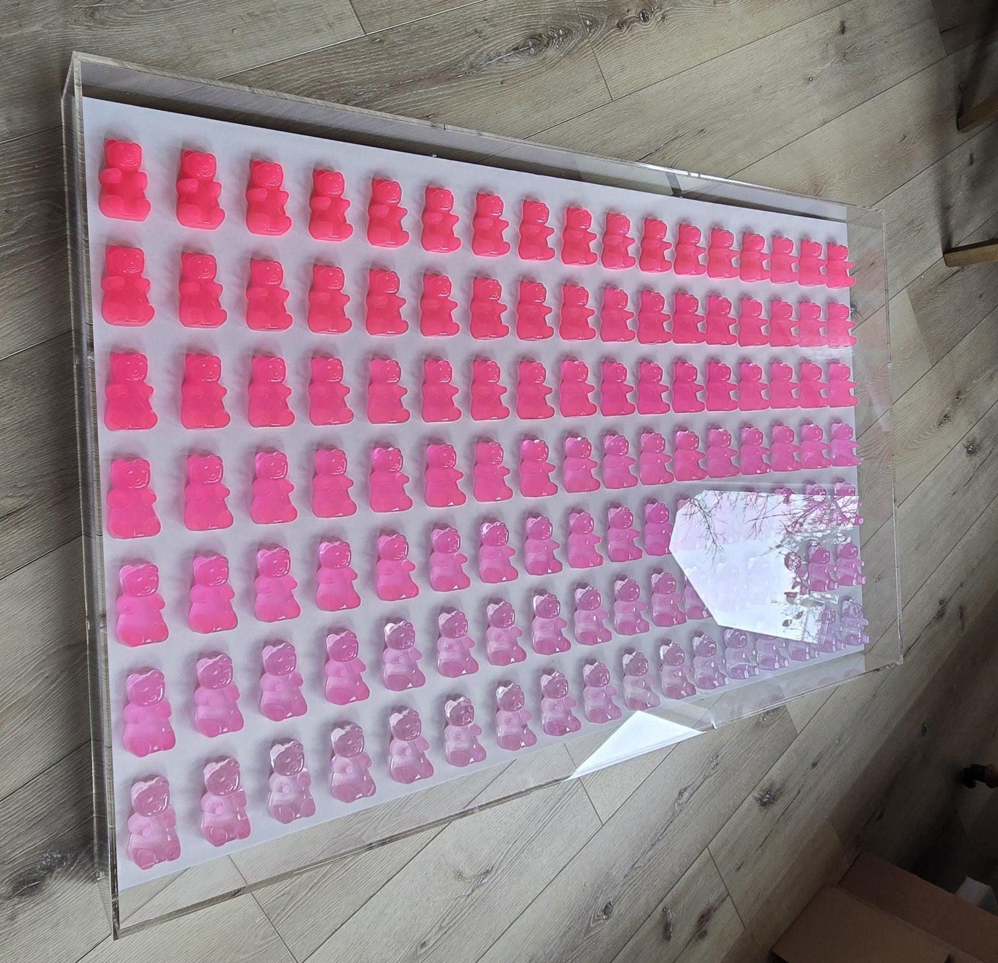 Neon Pink Candy Resin Bear Shadow Box Wall Art: Unique Pop Art Decor