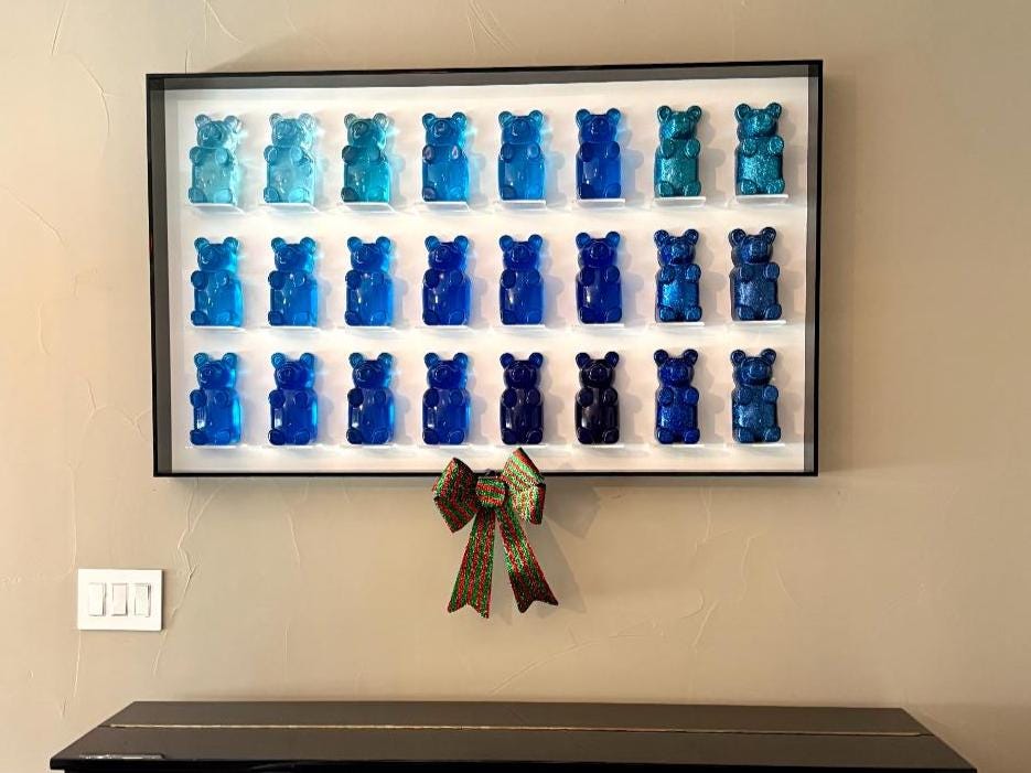 Candy Inspired Resin Bear Shadow Box Wall Art: Colorful Resin Candy, Kids Room Decor, Customizable