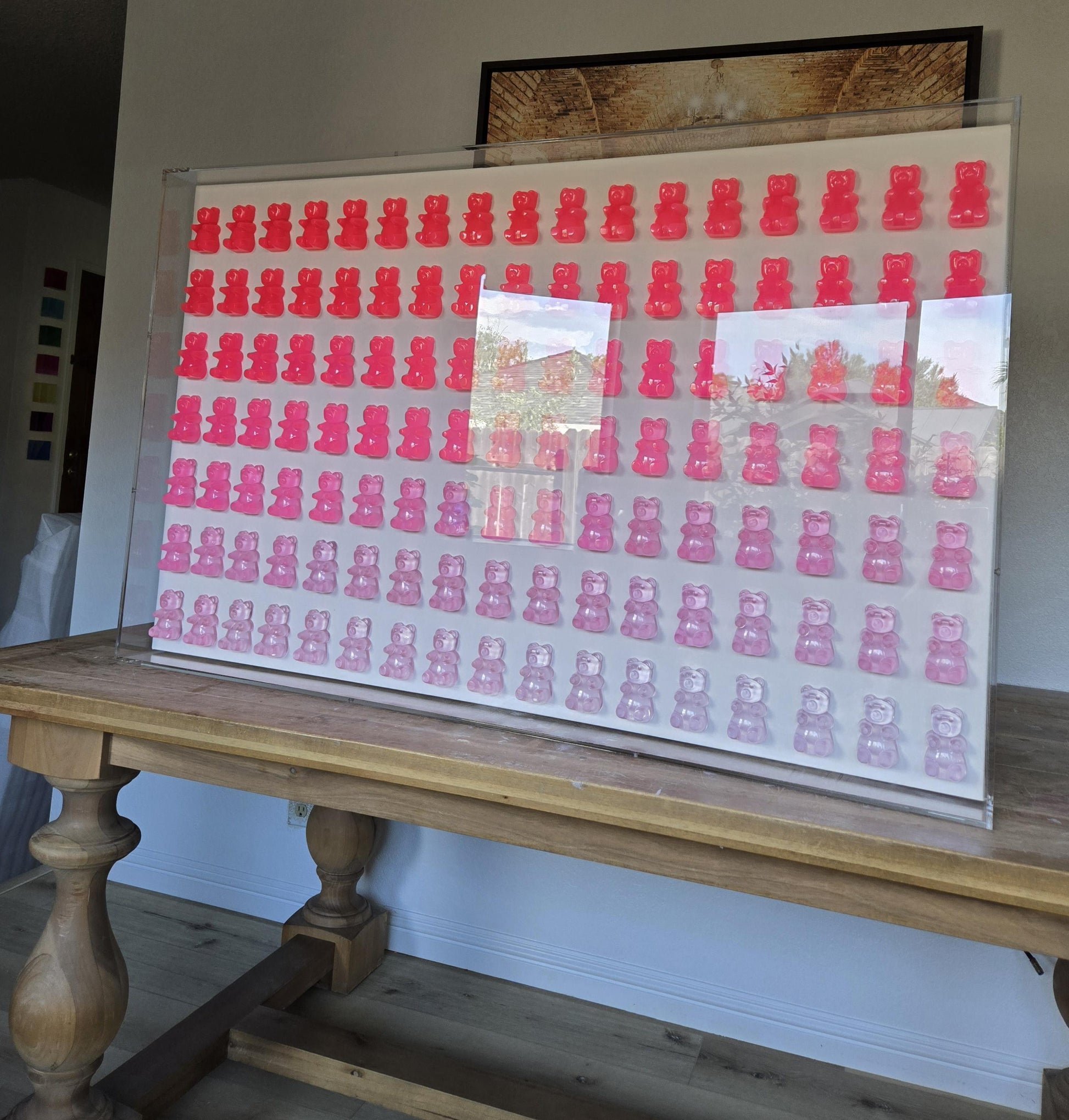 Neon Pink Candy Resin Bear Shadow Box Wall Art: Unique Pop Art Decor