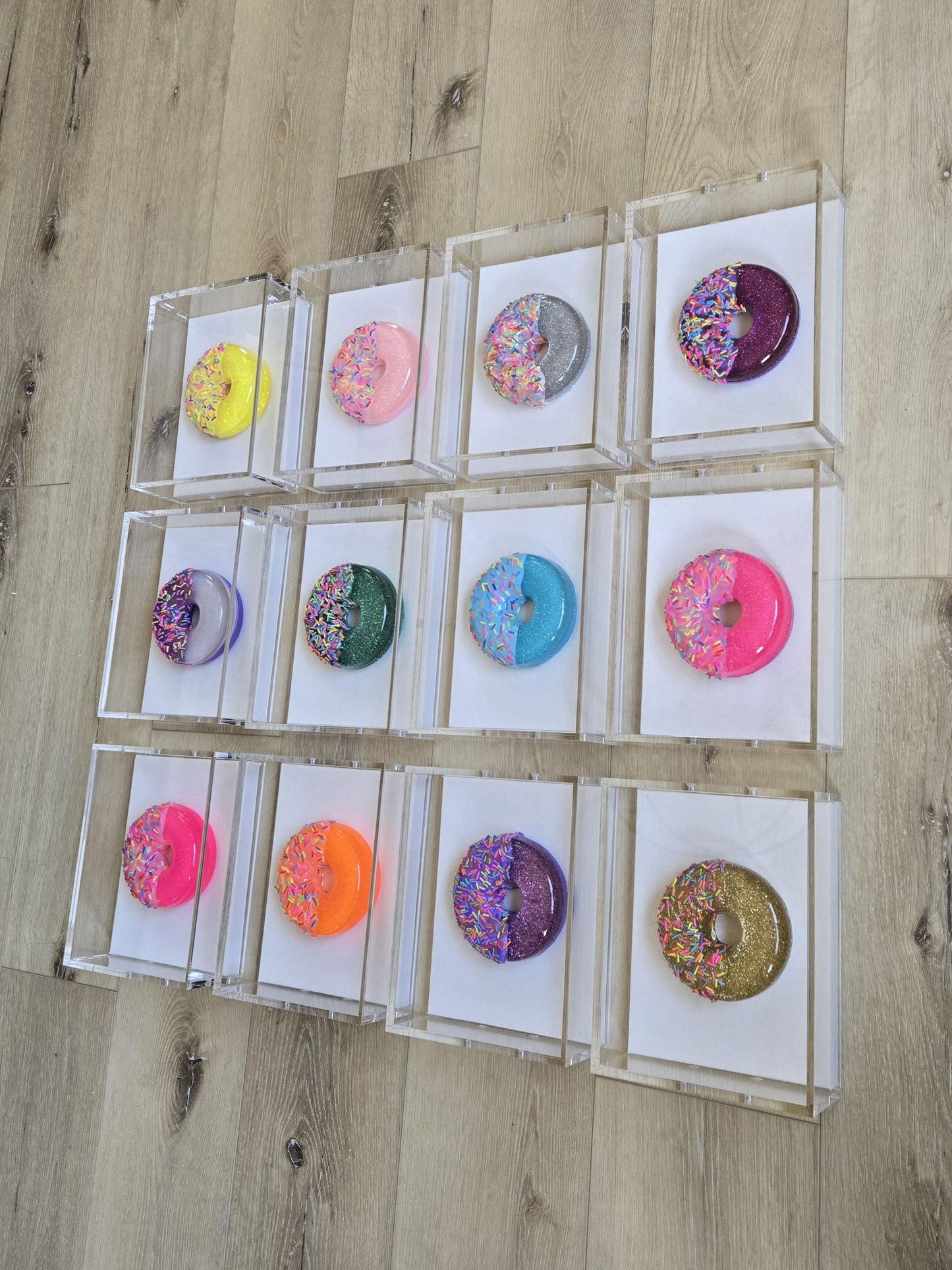 3D Resin Donut Art: Whimsical Pop Art Shadow Box Set Unique Custom-Made Home Decor