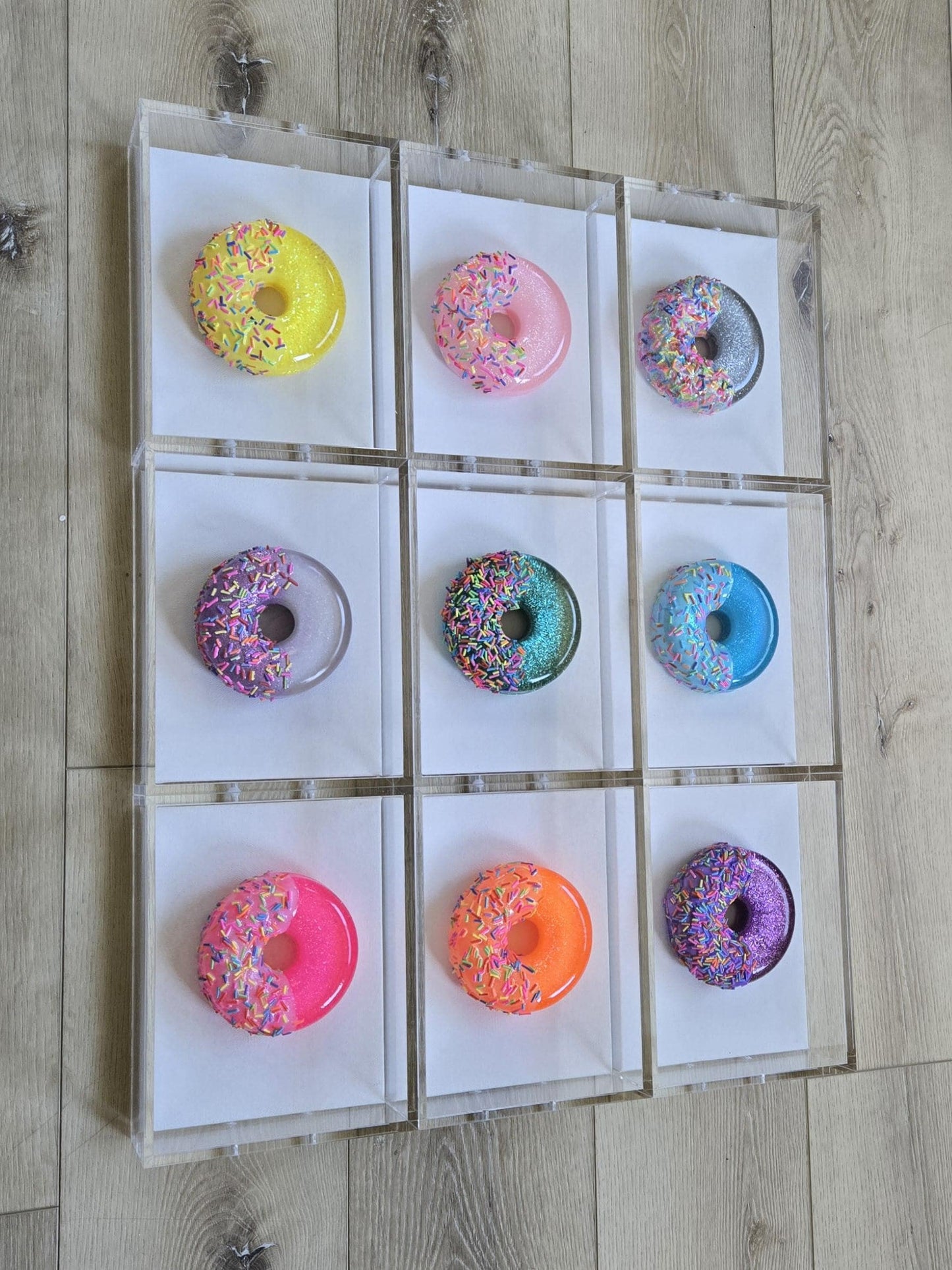 3D Resin Donut Art: Whimsical Pop Art Shadow Box Set Unique Custom-Made Home Decor