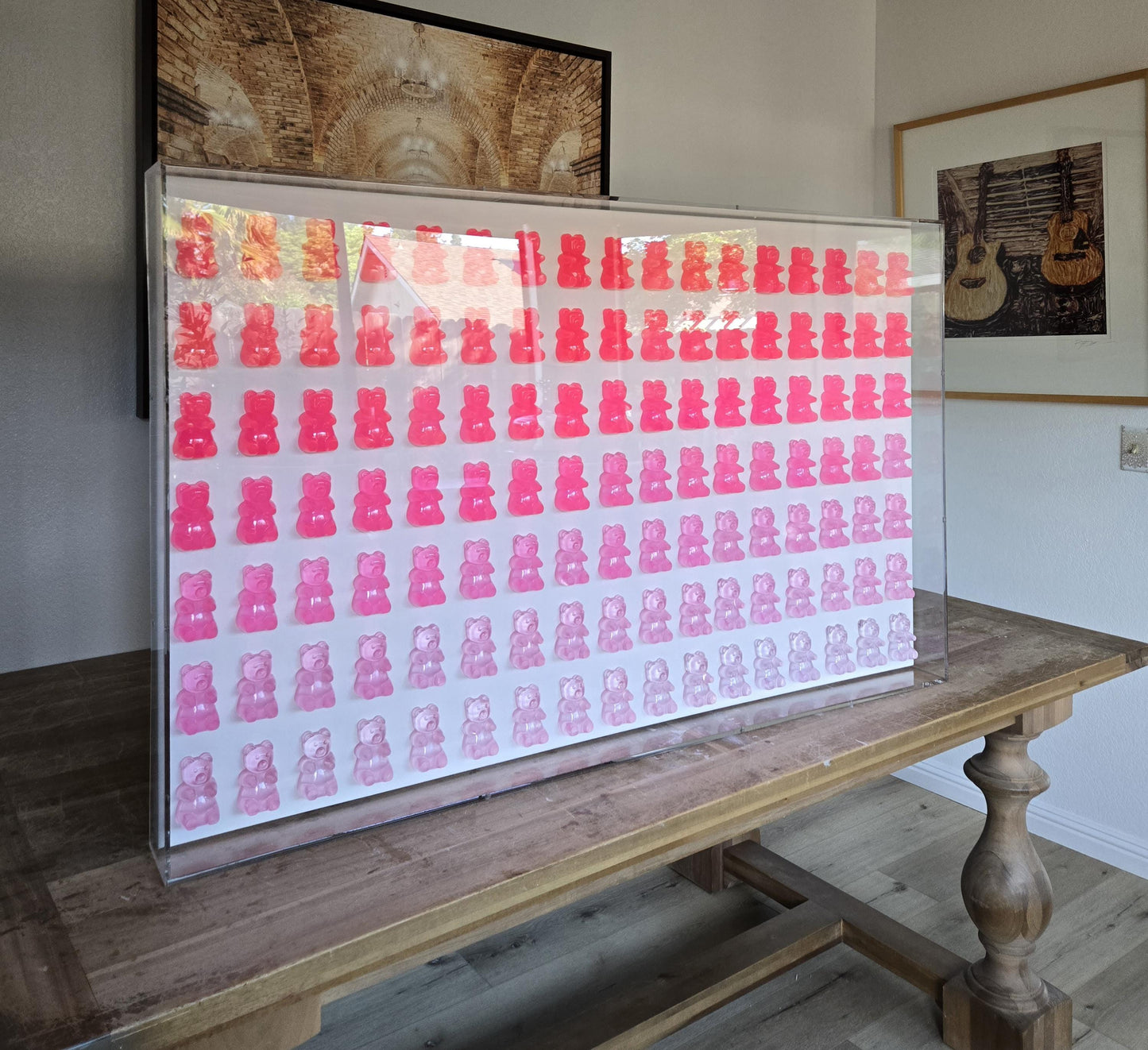 Neon Pink Candy Resin Bear Shadow Box Wall Art: Unique Pop Art Decor