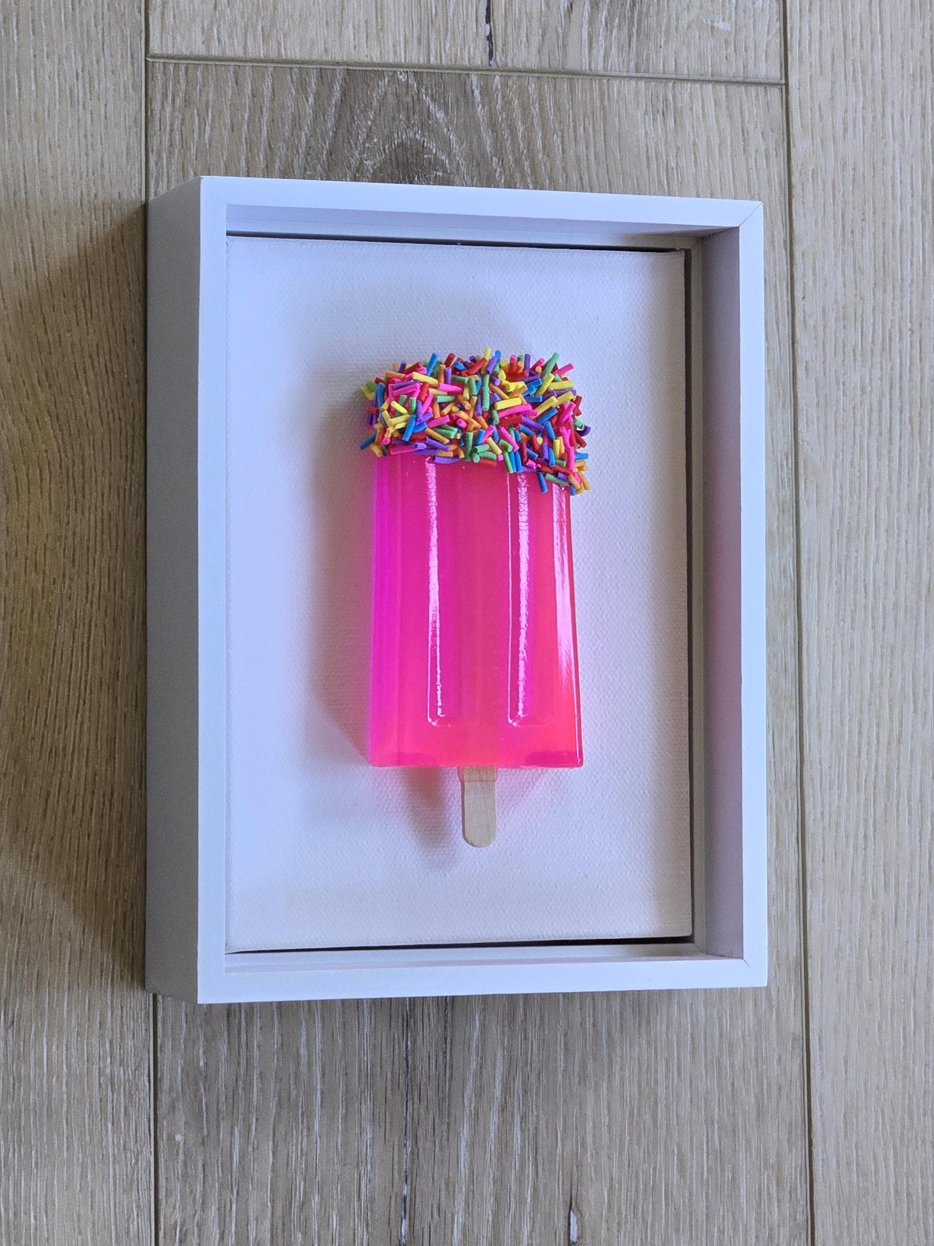 Resin Ice Cream Pops 3D Wall Art: Whimsical Modern Sculpture in Acrylic Shadow Box Customized Art.