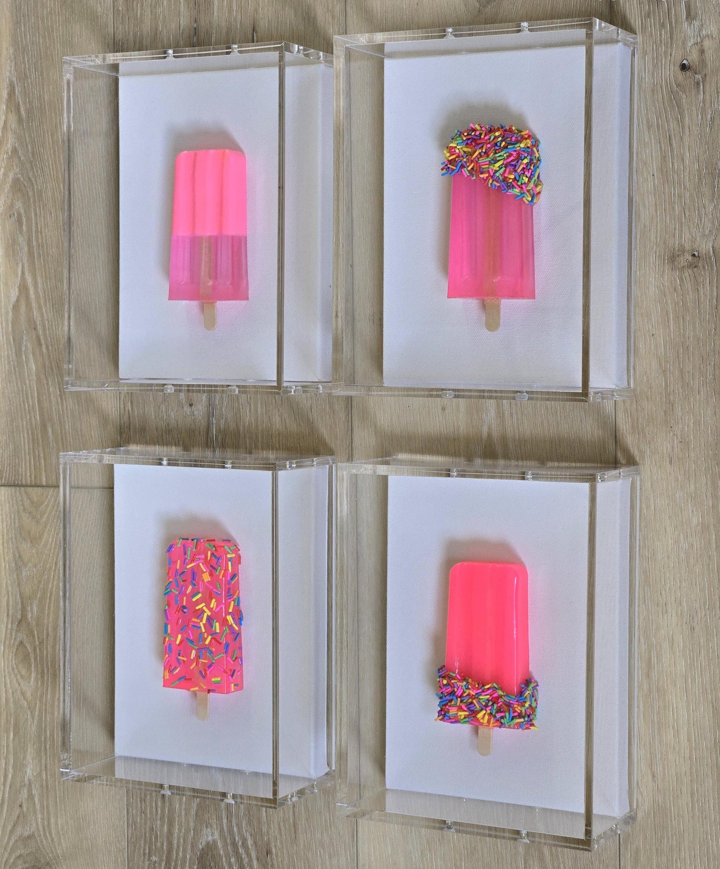 Resin Ice Cream Pops 3D Wall Art: Whimsical Modern Sculpture in Acrylic Shadow Box Customized Art.