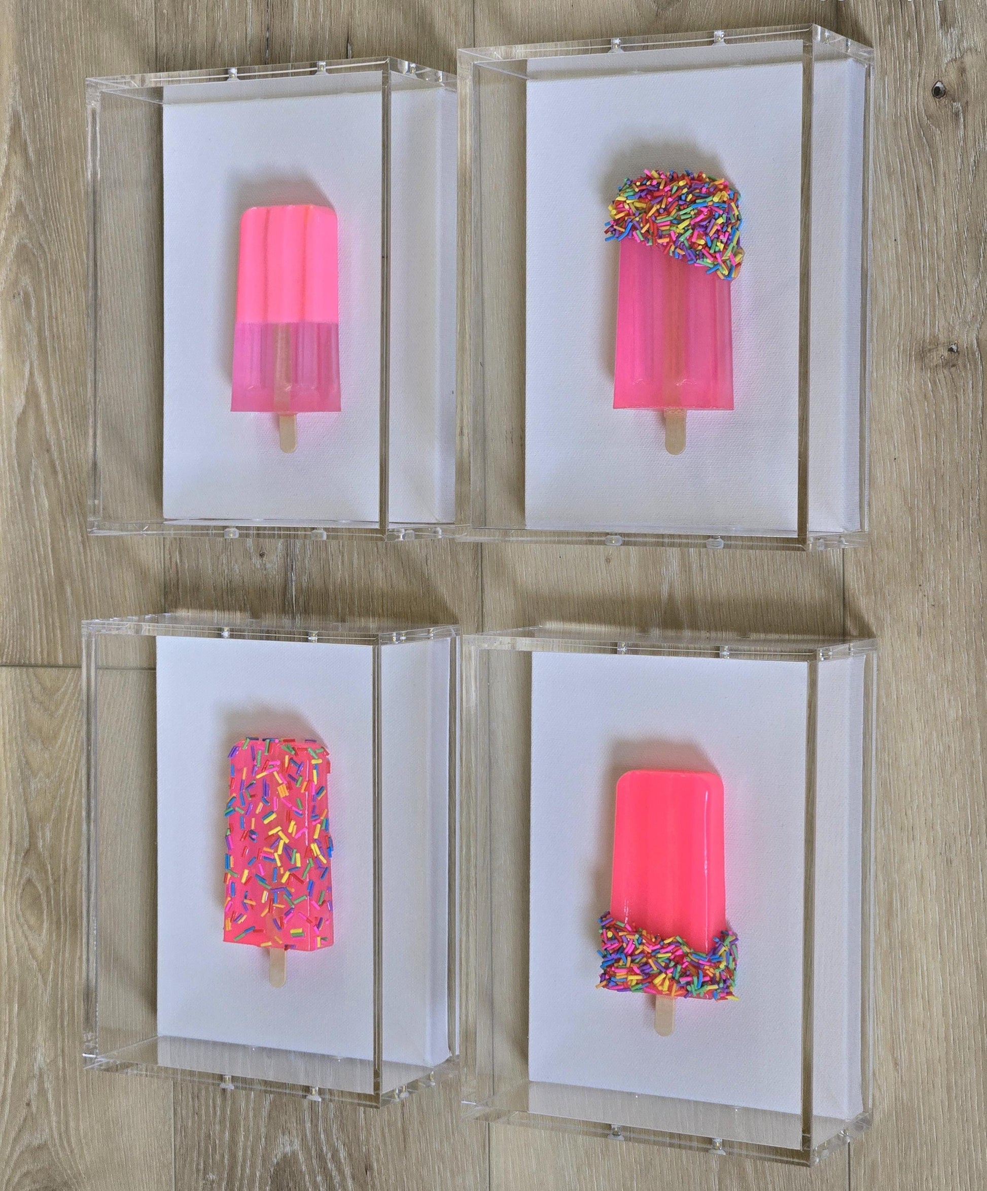 Resin Ice Cream Pops 3D Wall Art: Whimsical Modern Sculpture in Acrylic Shadow Box Customized Art.