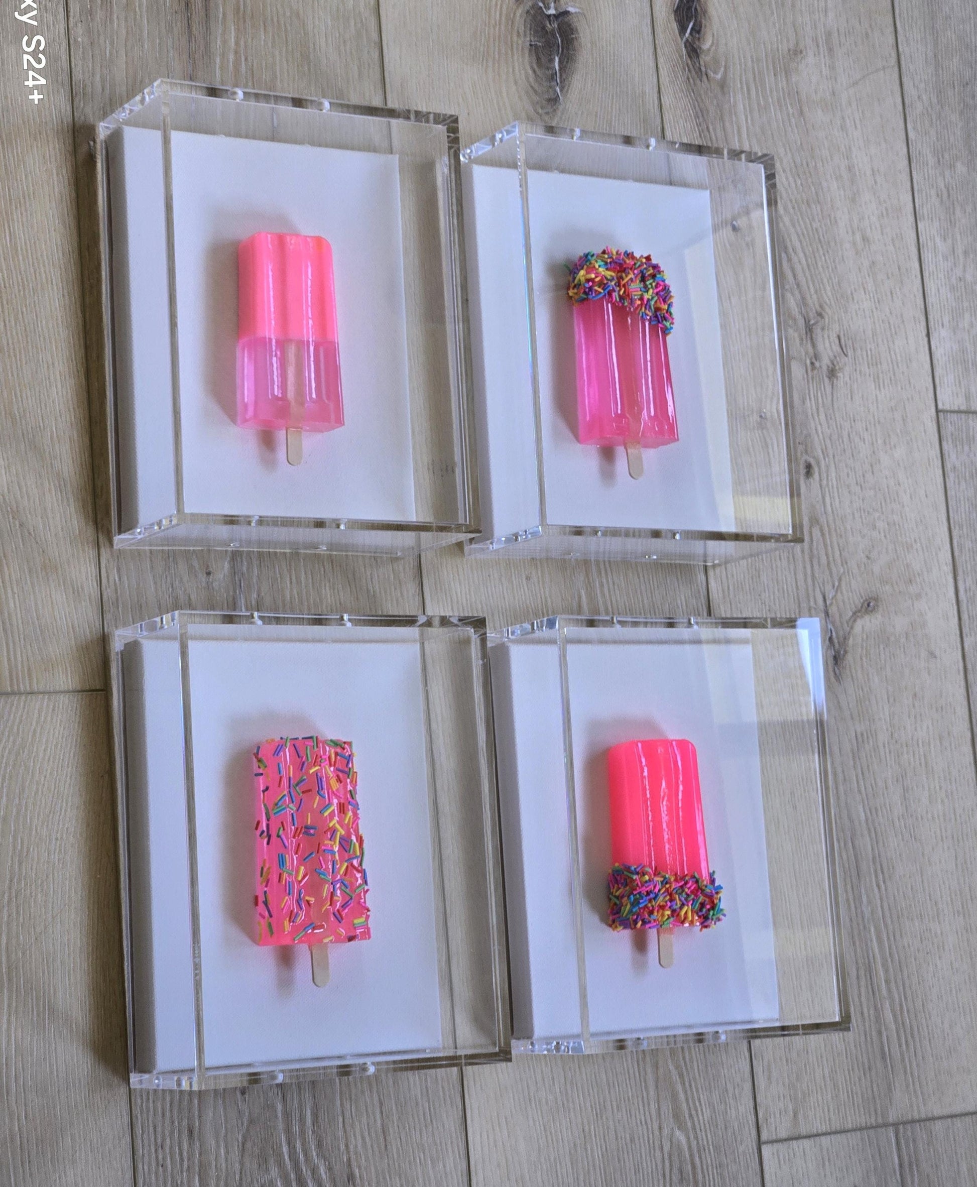 Resin Popsicle Wall Art: Modern Pop Sculpture in Acrylic Frame