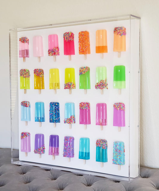 Popsicle Wall Art, Pop Art, 24 Popsicles, Kitchen Decor, Nursery Art, Teenagers Room Decor, Acrylic Open Frame, Rainbow Art, Luxury Decor