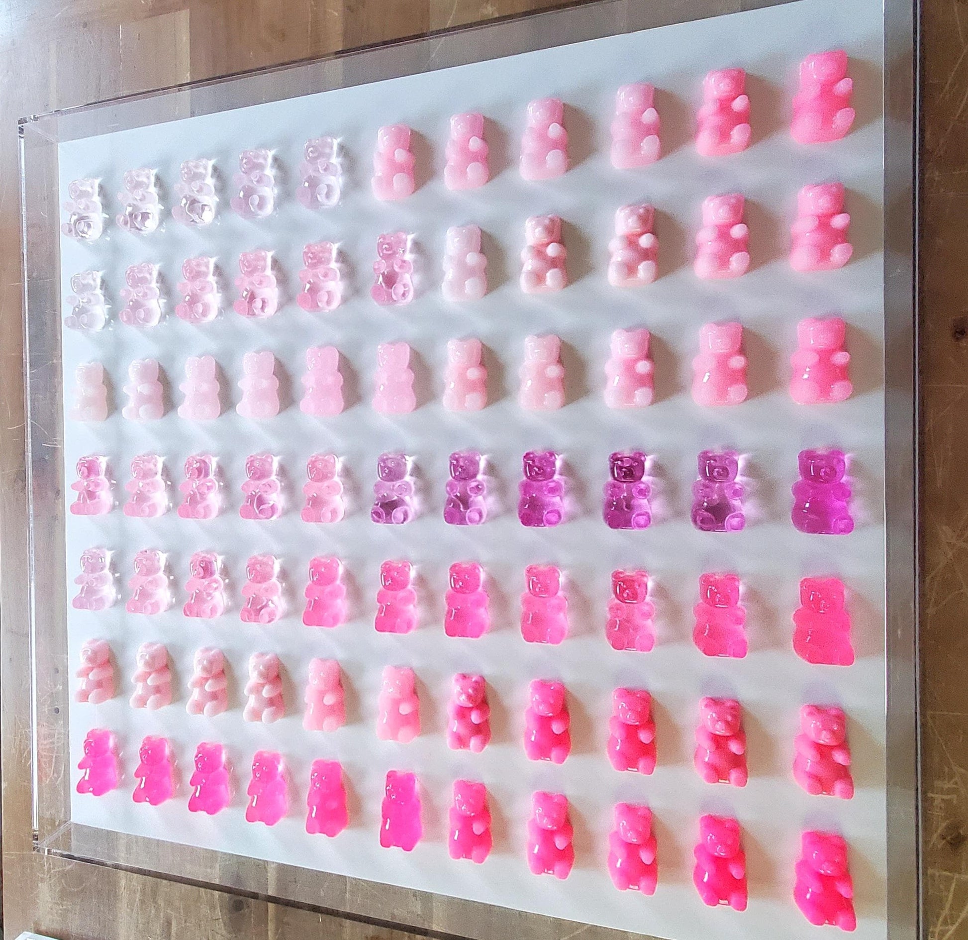 Candy Inspired Resin Bear Shadow Box Art: Modern Pop Sculpture