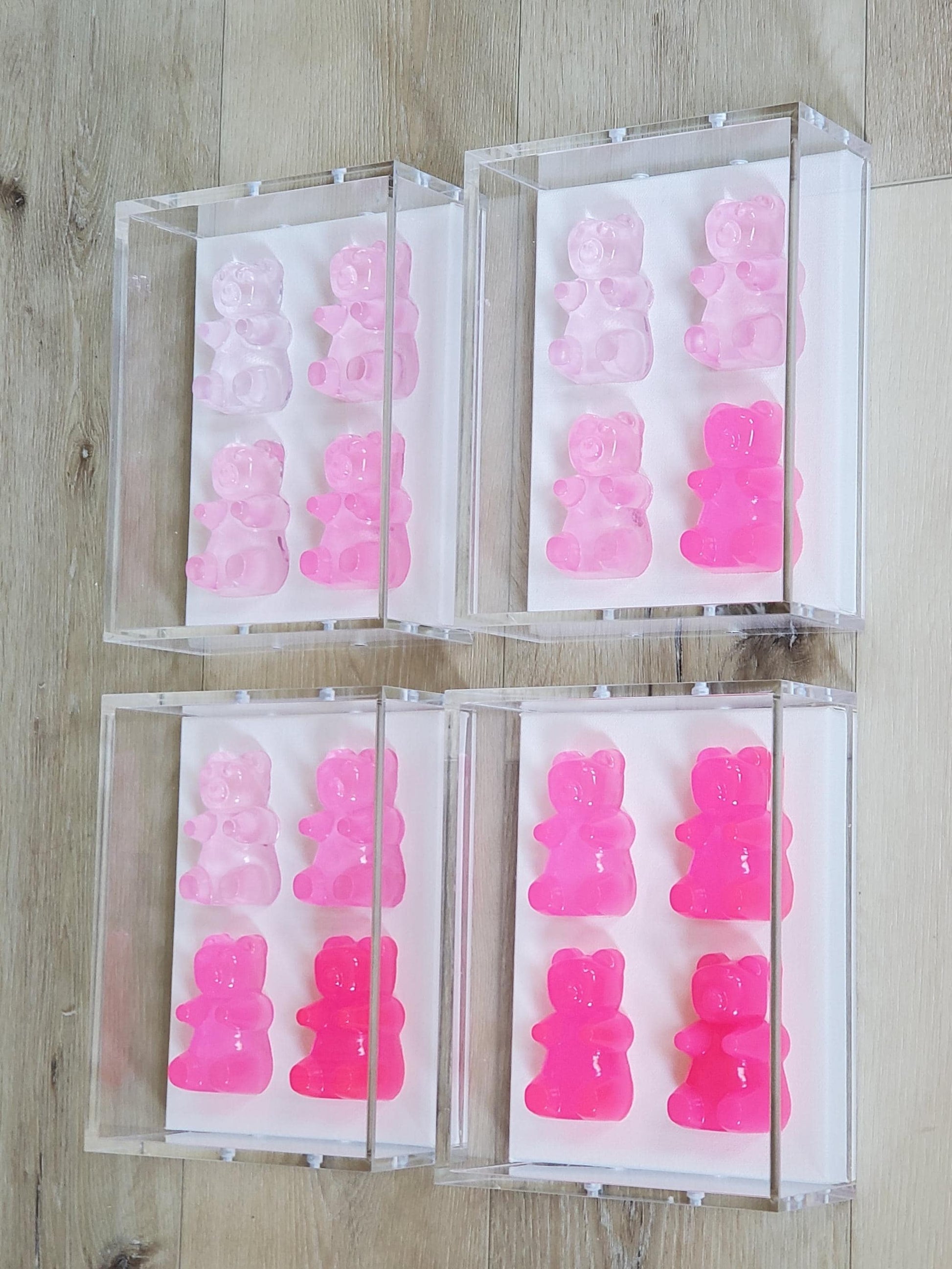 Gummy Resin Bear Wall Art | Colorful Pop Art Shadow Box with 4 Vibrant Resin Bears | Modern Kitchen, Playroom Decor, Gift for Any Occasion