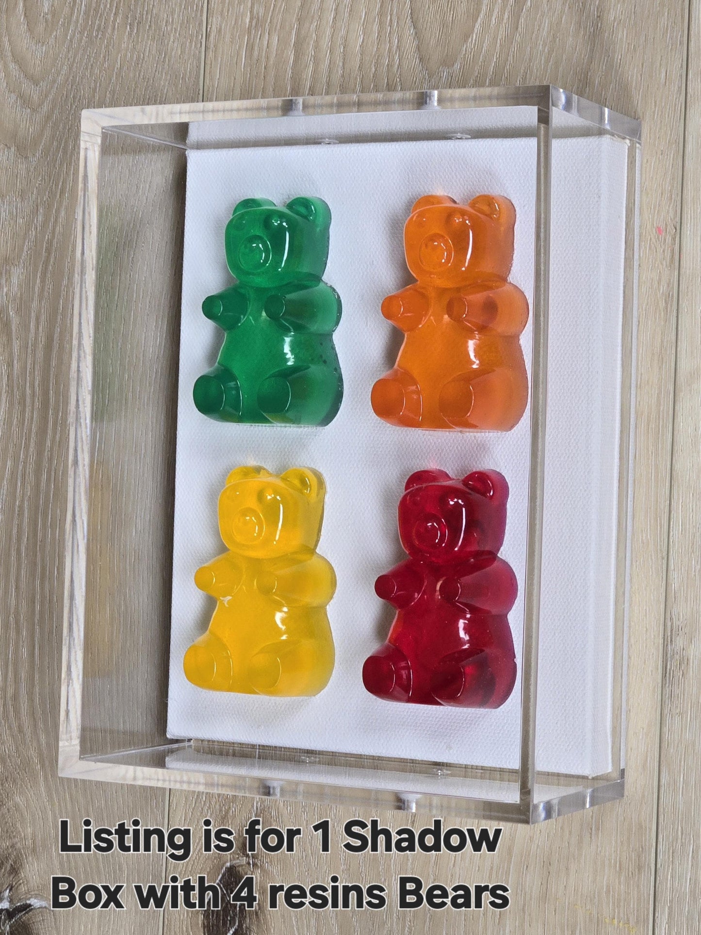Gummy Resin Bear Wall Art | Colorful Pop Art Shadow Box with 4 Vibrant Resin Bears | Modern Kitchen, Playroom Decor, Gift for Any Occasion