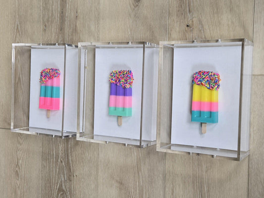 Retro Pop Art Ice Cream Bar Sculpture Acrylic Shadow Box Wall Decor, Kids Room Wall Art, Teen Room Decor, Modern Art, Housewarming Gift