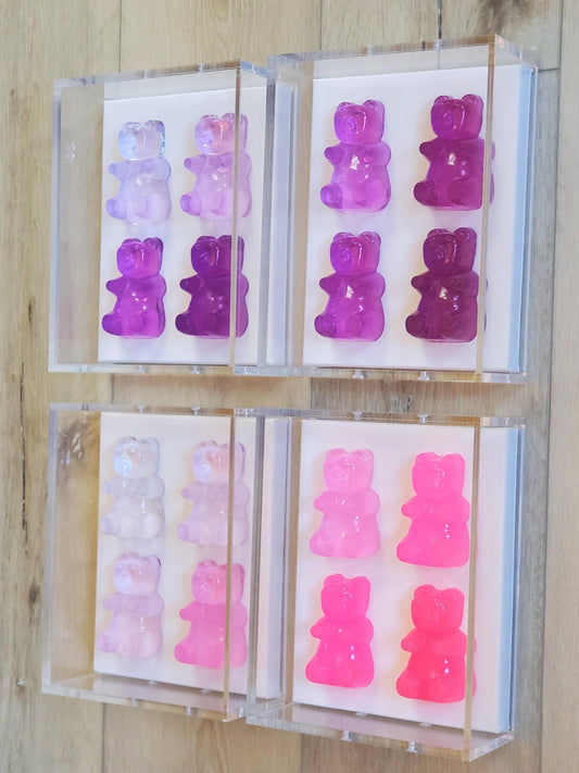Sets of Whimsical 3D Resin Bears Framed Art: Playful Nursery & Kids Candy Inspired Wall Decor