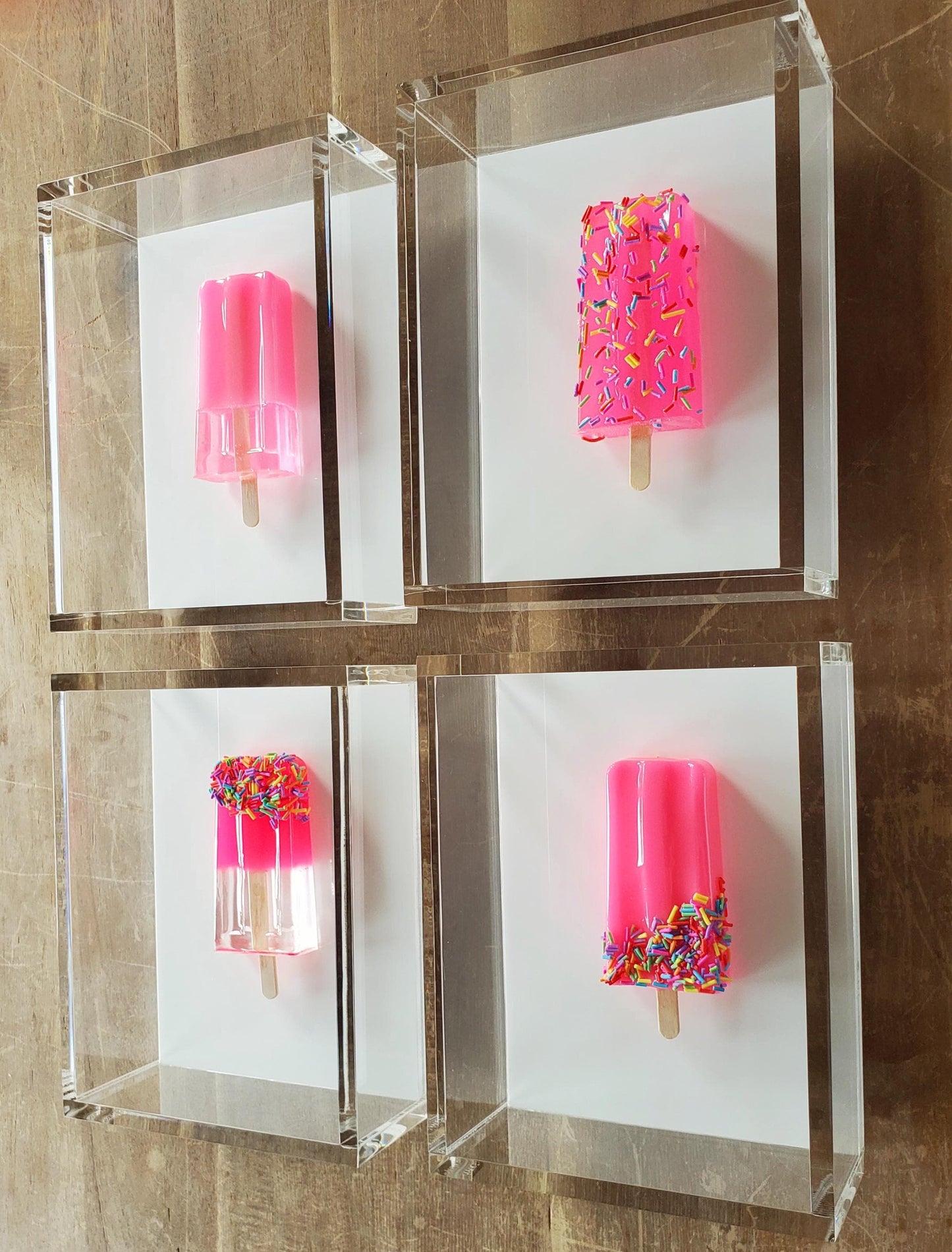 Candy Inspired Ice Pop Shadow Box Art: Handmade Resin Sculpture, Modern Wall Decor