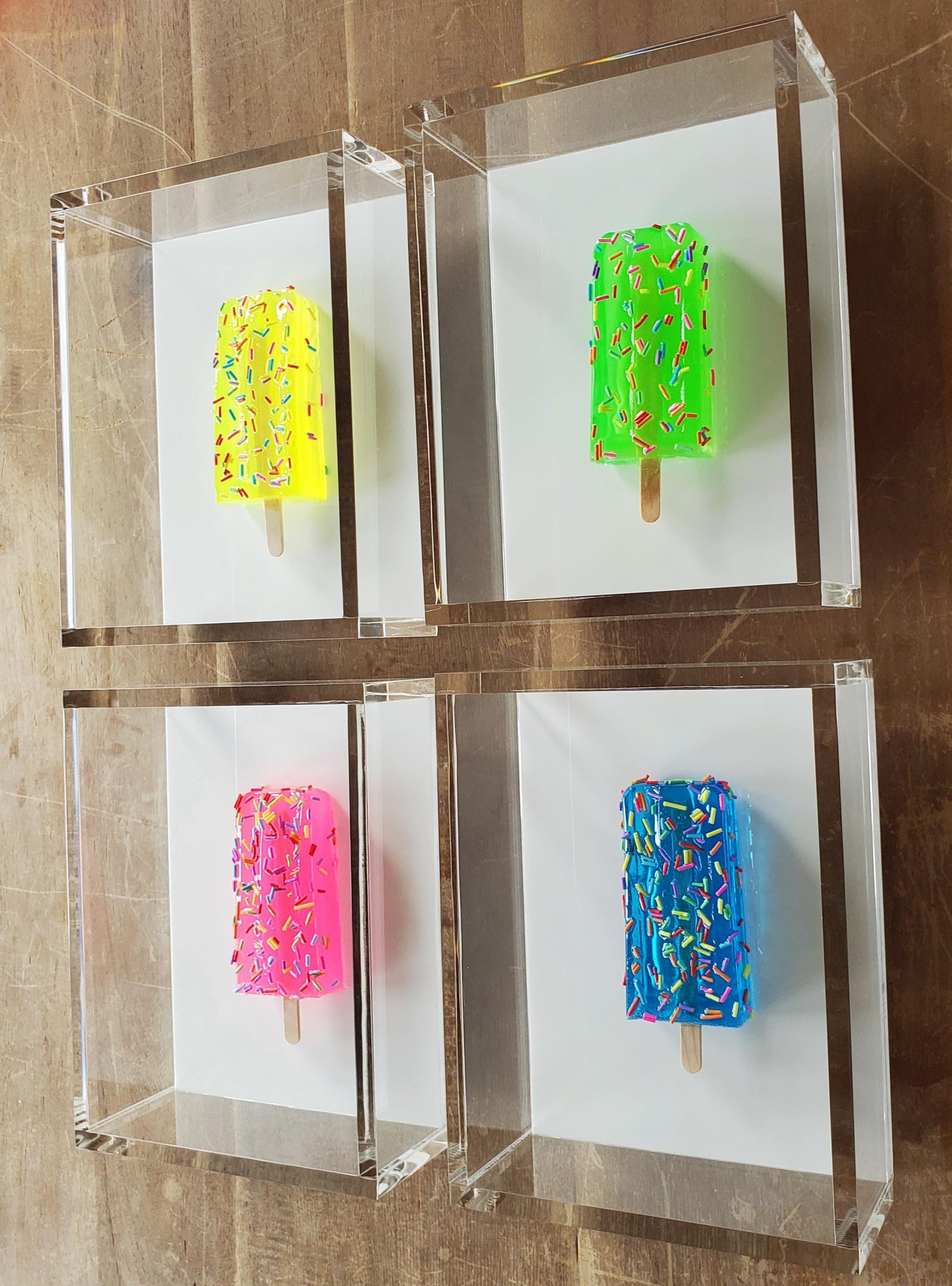 Luxury Ice Cream Bar Shadow Box Art: Handmade Resin Sculpture, Modern Pop Art