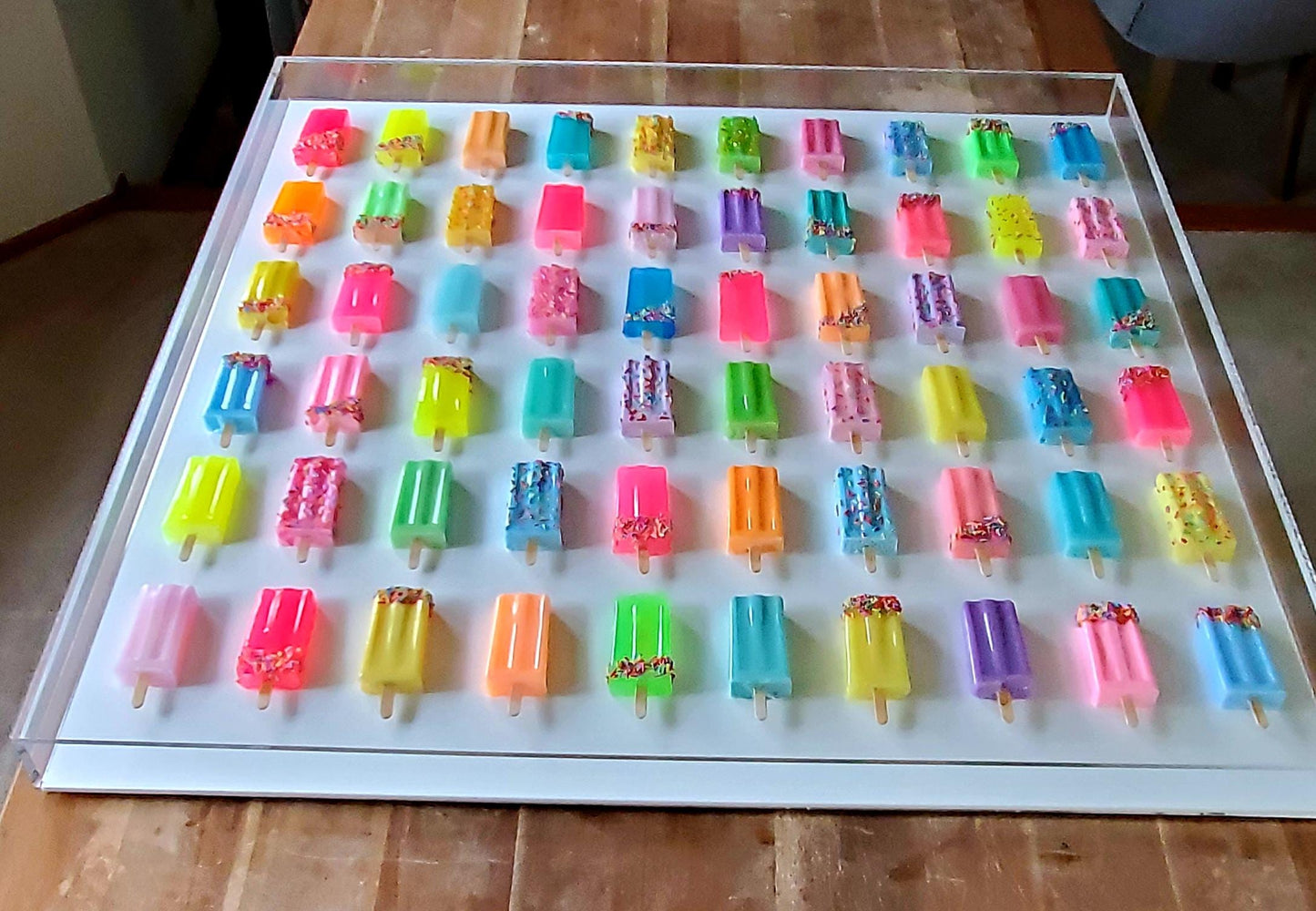 Rainbow Ice Pop Wall Sculpture: Pop Art Shadow Box Decor, Customizable Colors