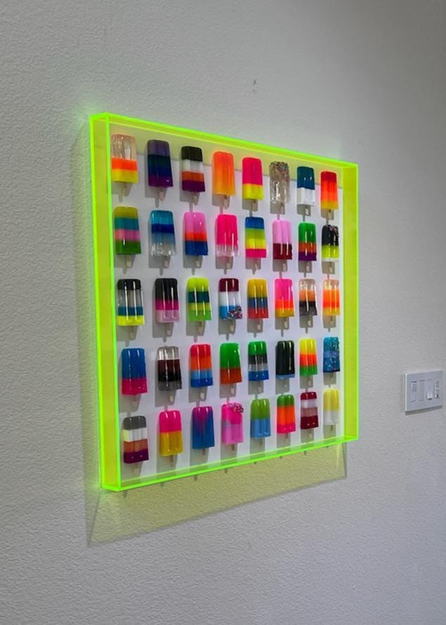 Colorful Ice Pop Sculpture, Modern Pop Art Shadow Box