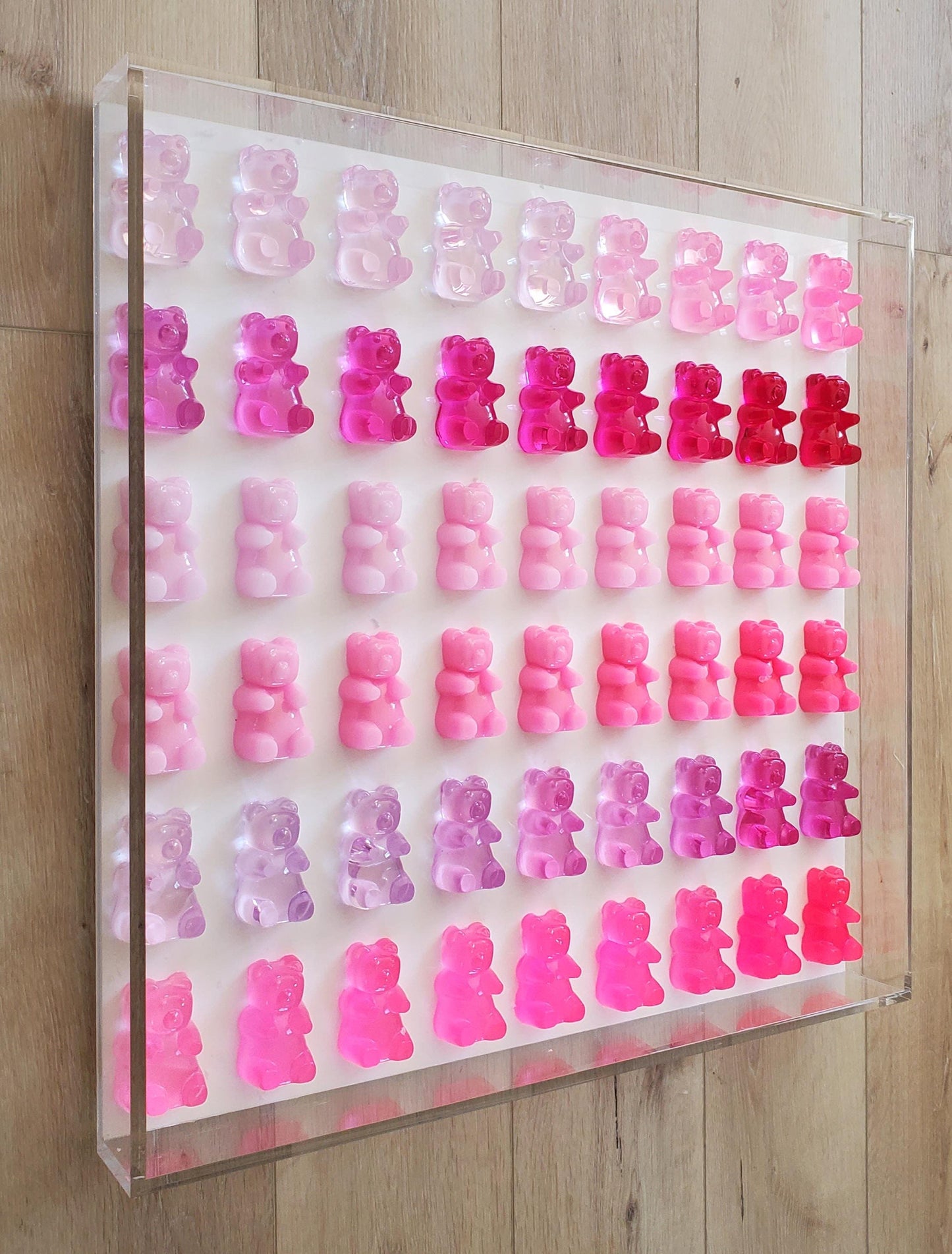 Candy Inspired Resin Bear Shadow Box Art: Modern Pop Sculpture