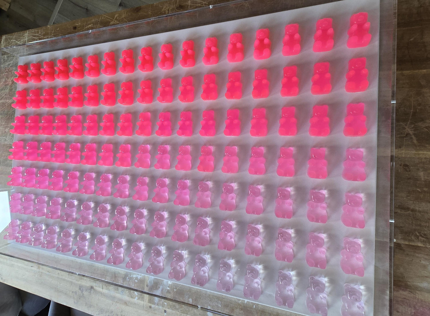 Neon Pink Candy Resin Bear Shadow Box Wall Art: Unique Pop Art Decor