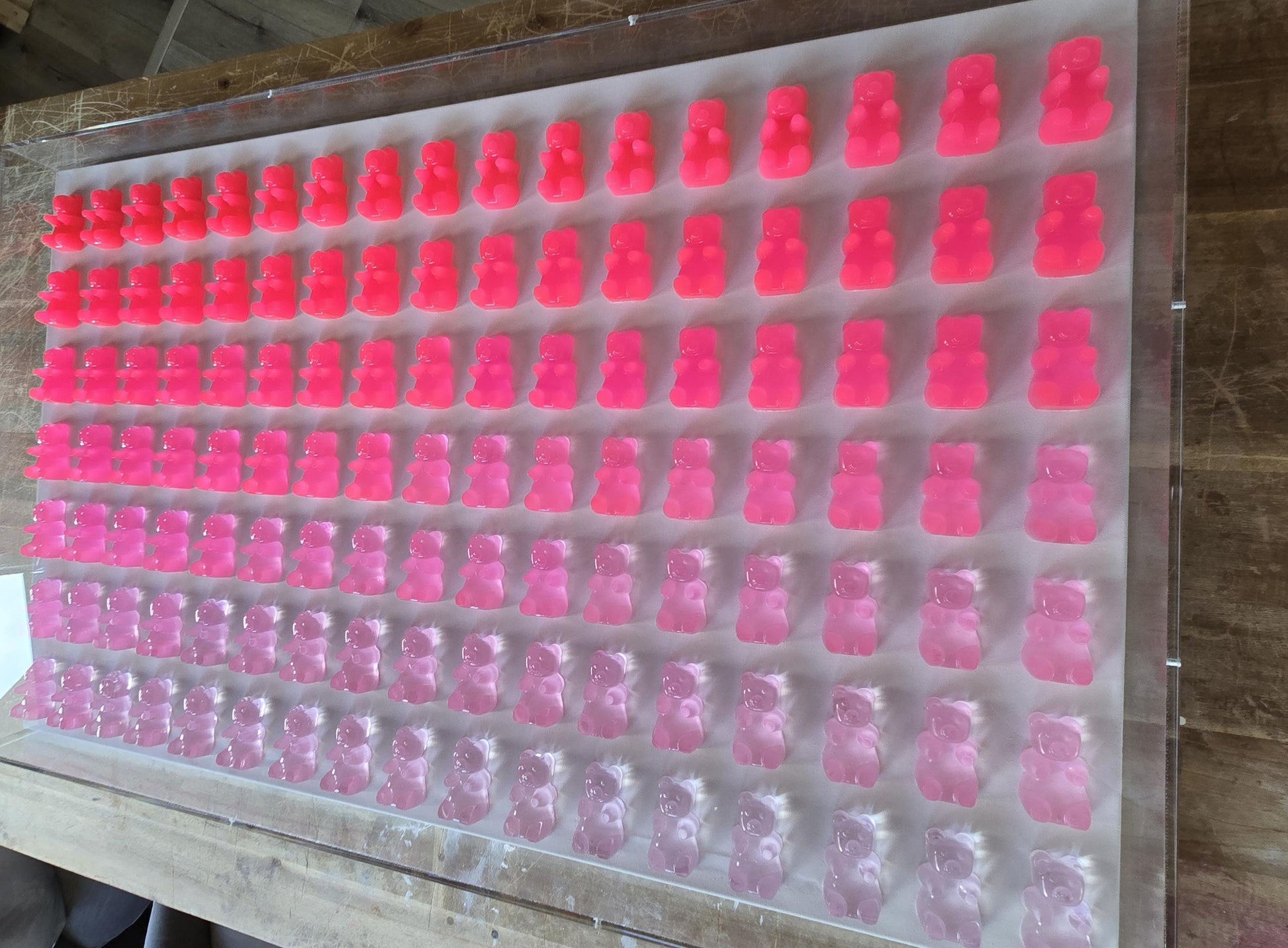 Neon Pink Candy Resin Bear Shadow Box Wall Art: Unique Pop Art Decor