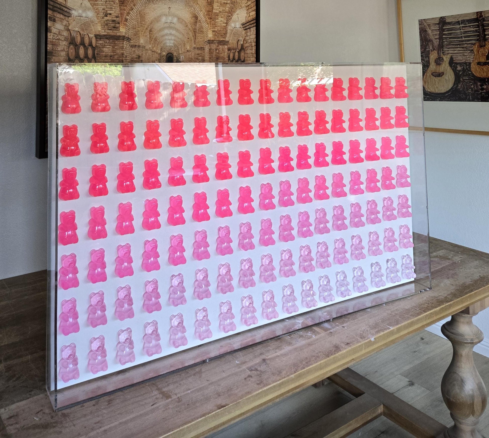 Neon Pink Candy Resin Bear Shadow Box Wall Art: Unique Pop Art Decor