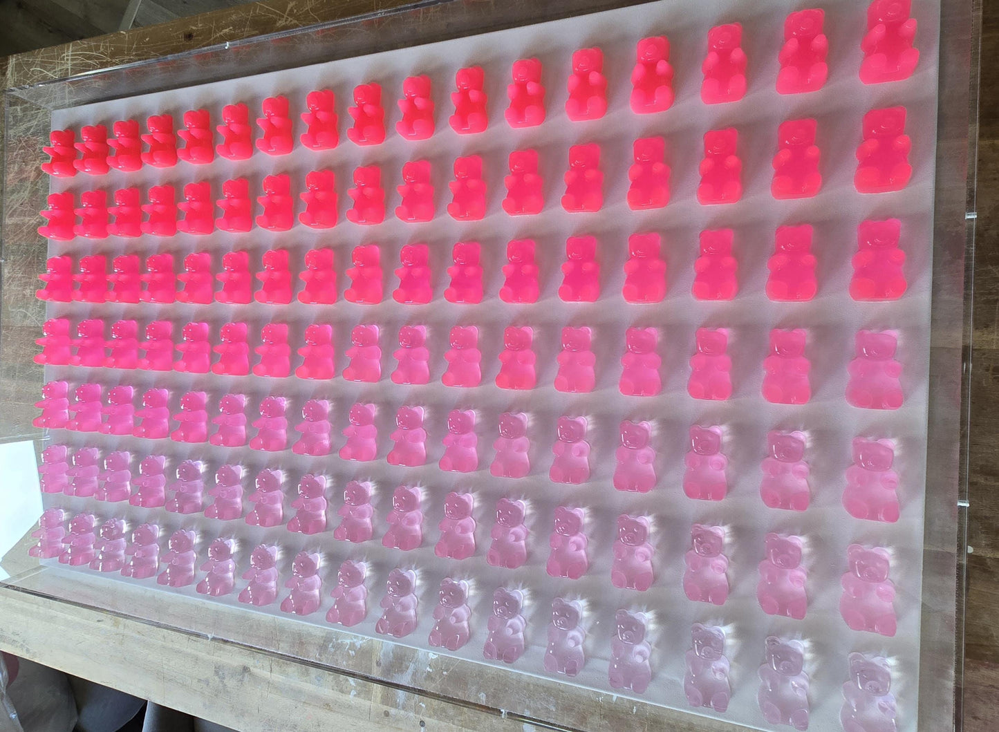 Neon Pink Candy Resin Bear Shadow Box Wall Art: Unique Pop Art Decor