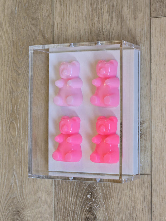 Framed Resin Candy Bear Wall Hanging, Modern Pop Art Sculpture, Home Decor Gift