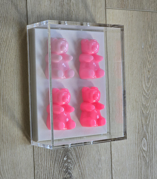 Framed Resin Candy Bear Wall Hanging, Modern Pop Art Sculpture, Home Decor Gift