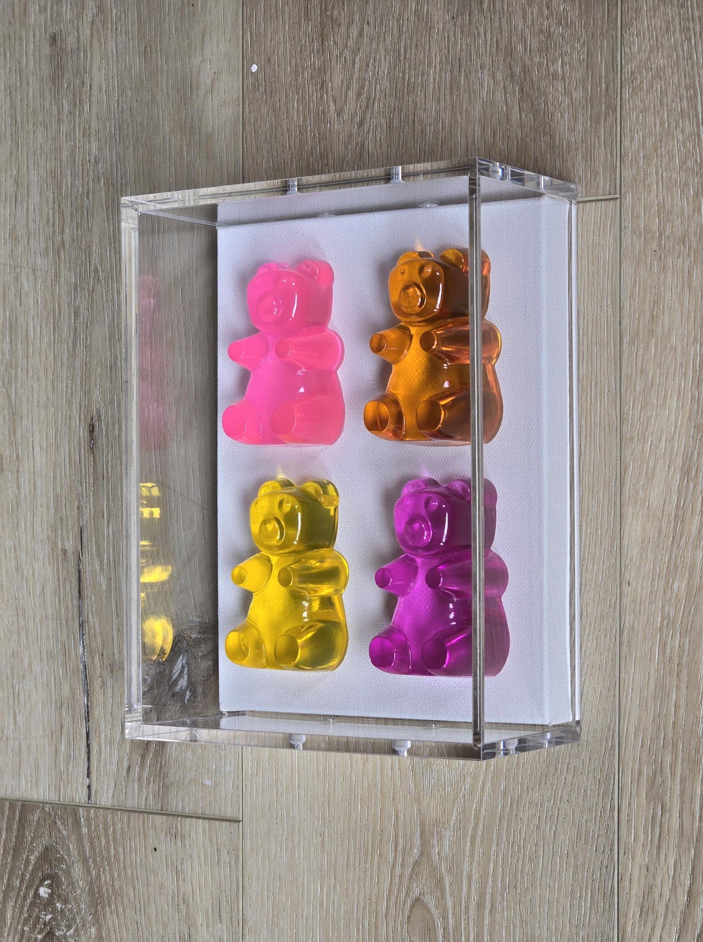 Framed Resin Candy Gummy Bear Wall Hanging, Modern Pop Art Sculpture, Home Decor Gift
