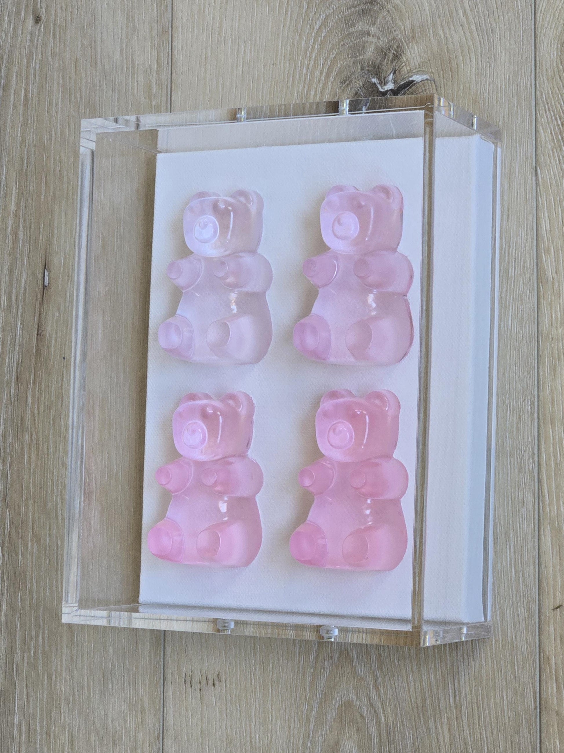 Framed Gummy Resin Bear Wall Hanging, Minimalist Wall Sculpture, Pop Culture Gift