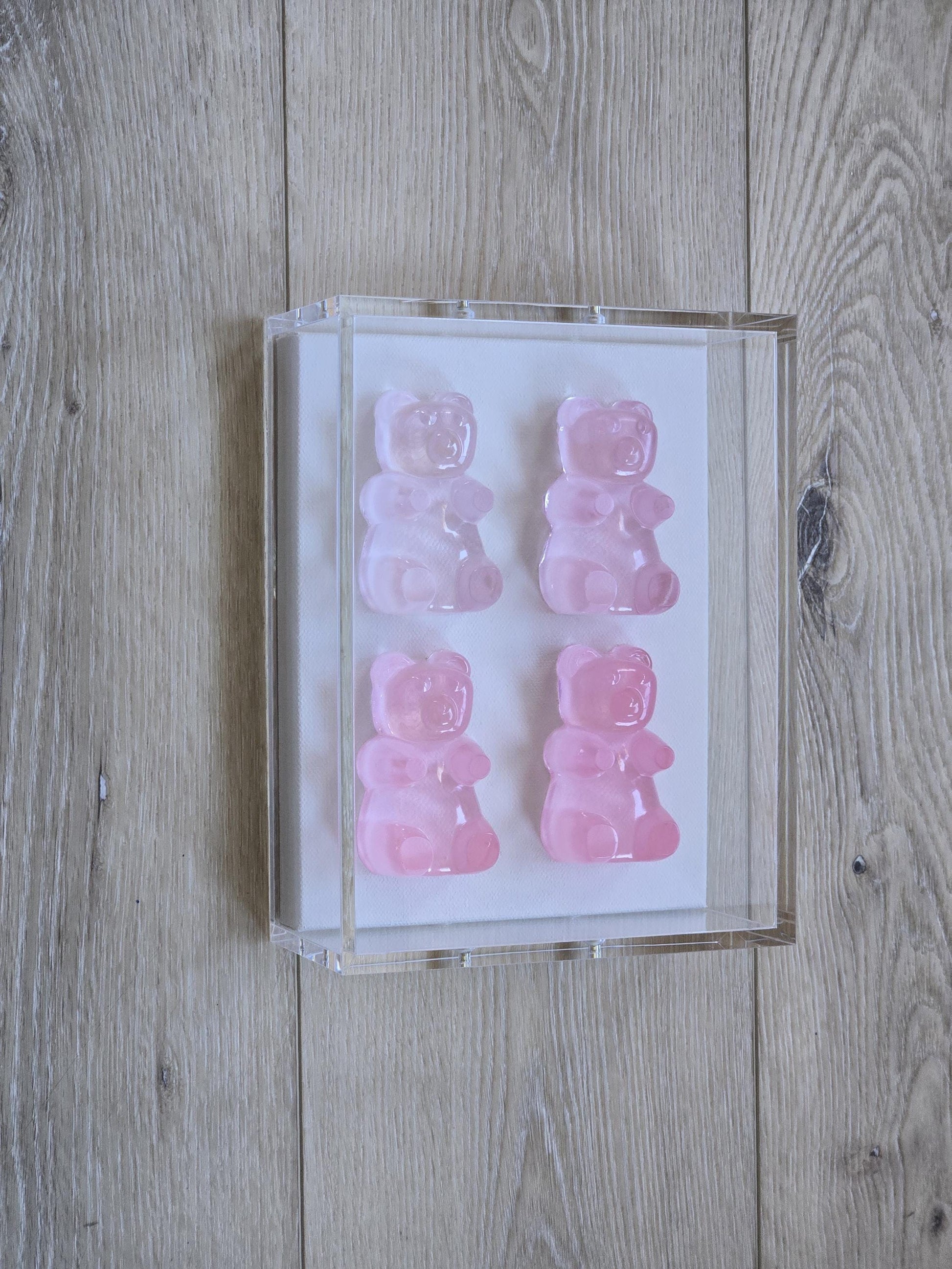 Framed Gummy Resin Bear Wall Hanging, Minimalist Wall Sculpture, Pop Culture Gift
