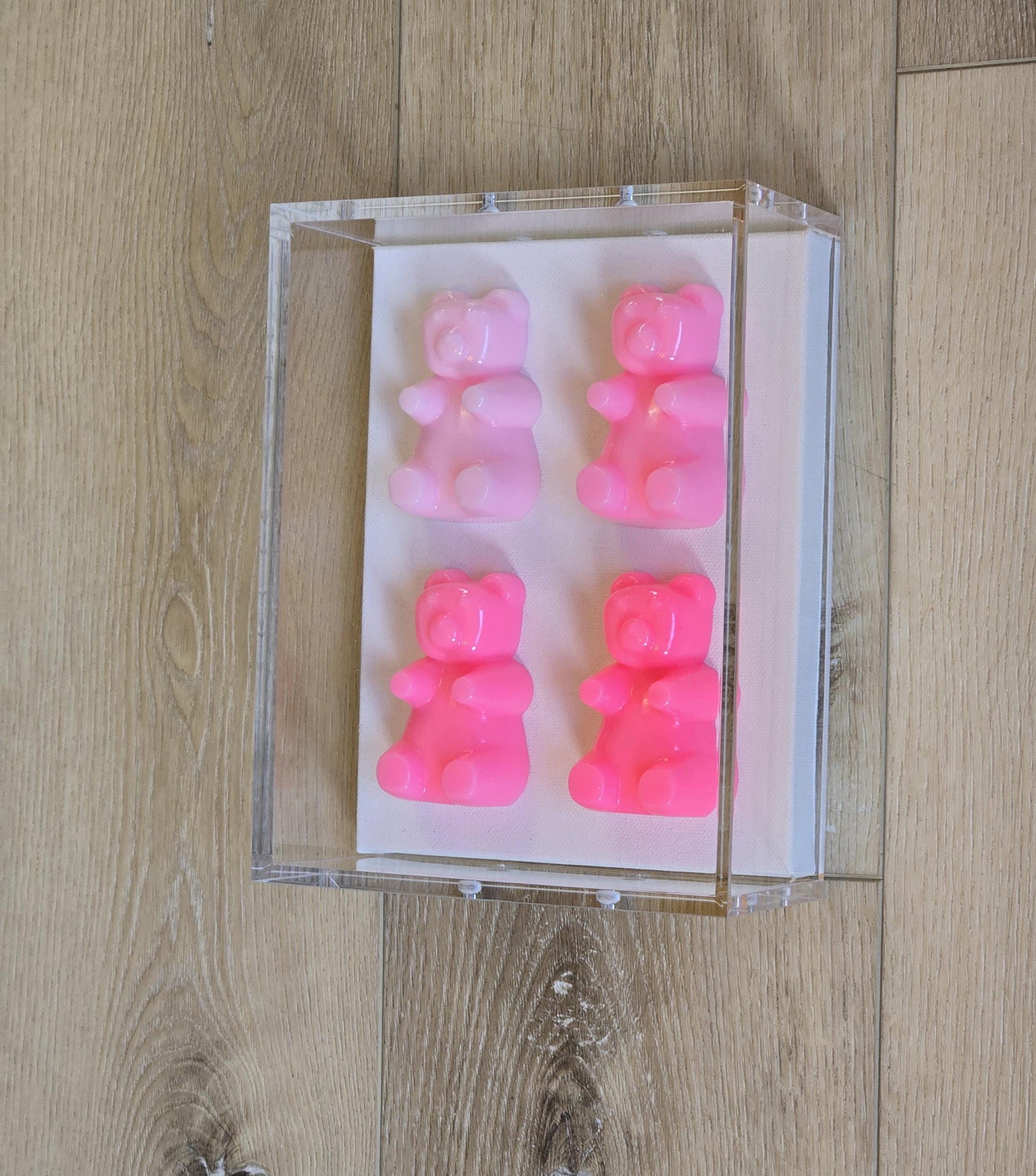 Framed Resin Candy Bear Wall Hanging, Modern Pop Art Sculpture, Home Decor Gift