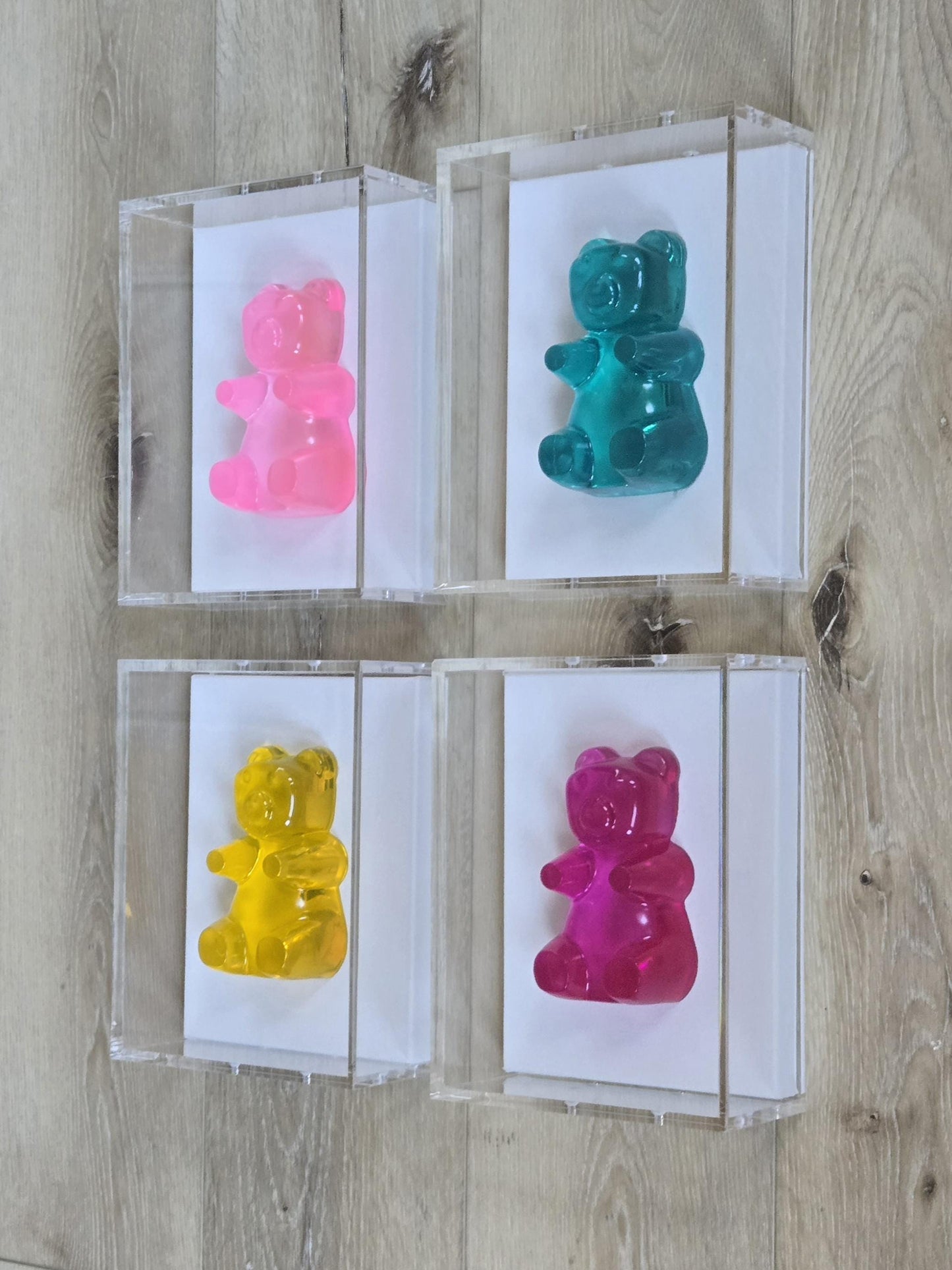 Candy Resin Gummy Bear Sculpture In Shadow Box: Handmade Pop Art Wall Decor