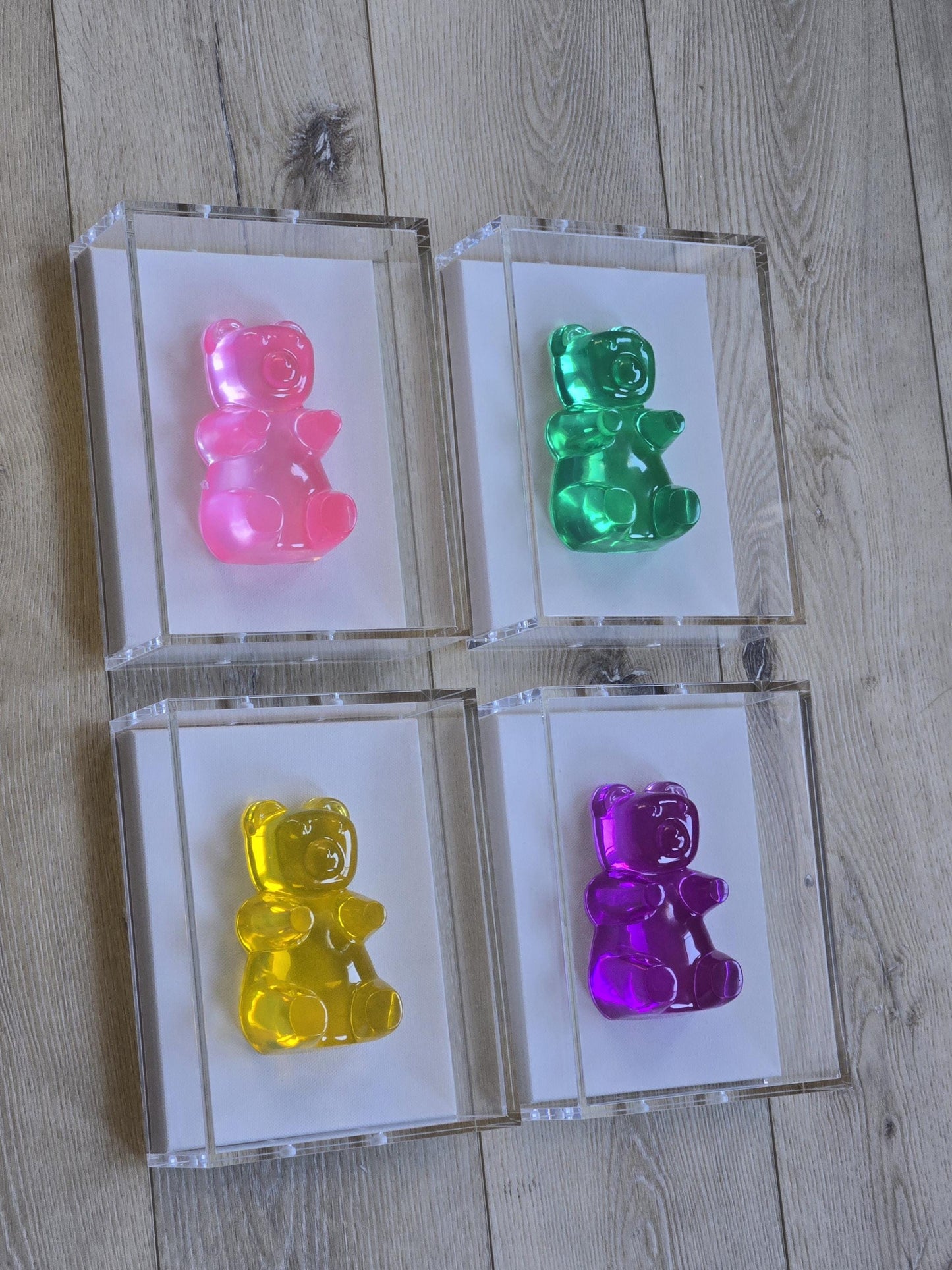 Candy Resin Gummy Bear Sculpture In Shadow Box: Handmade Pop Art Wall Decor