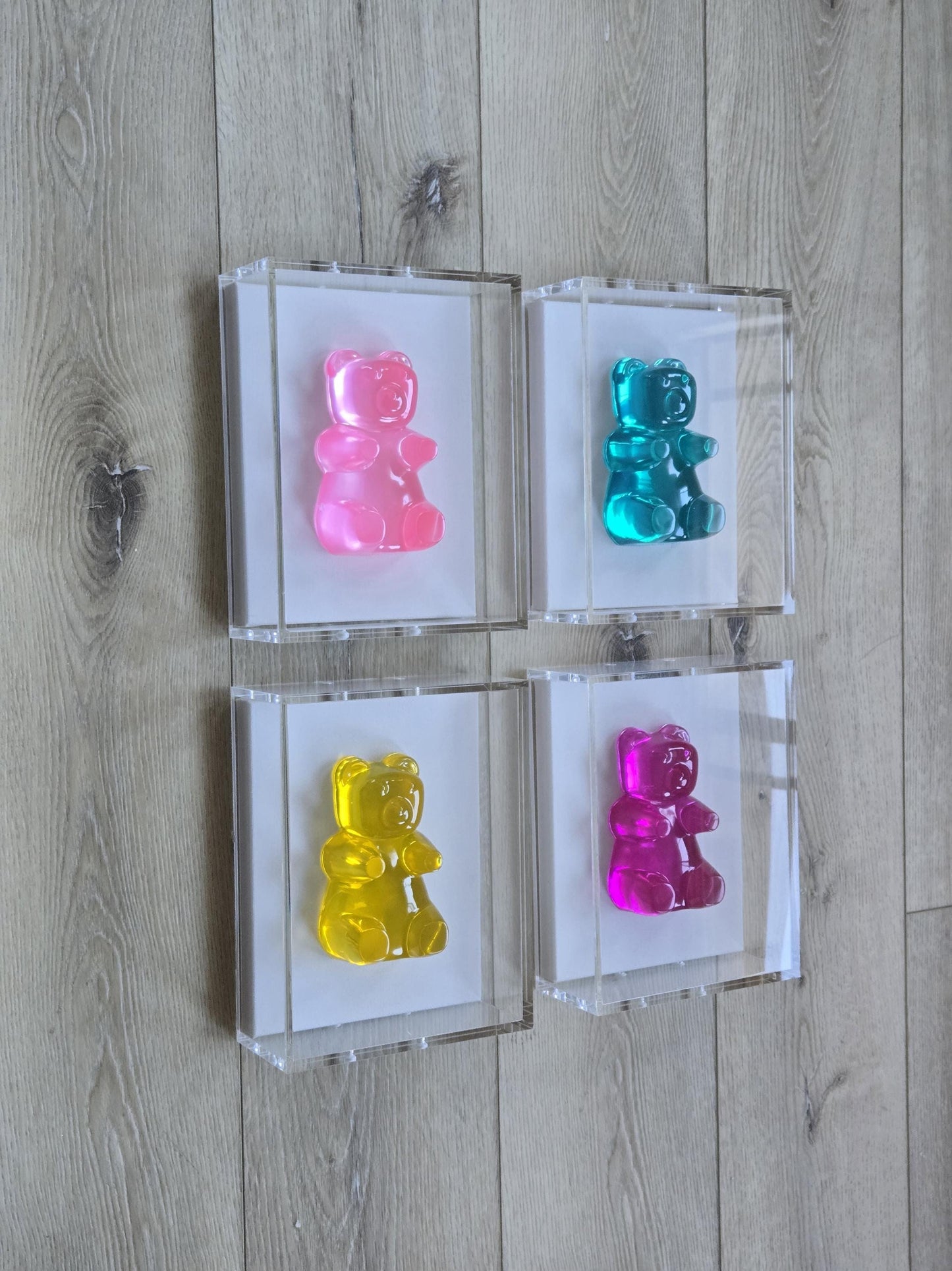 Candy Resin Gummy Bear Sculpture In Shadow Box: Handmade Pop Art Wall Decor