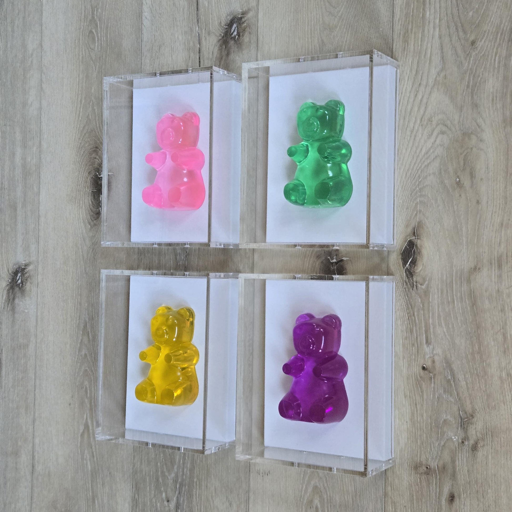 Candy Resin Gummy Bear Sculpture In Shadow Box: Handmade Pop Art Wall Decor