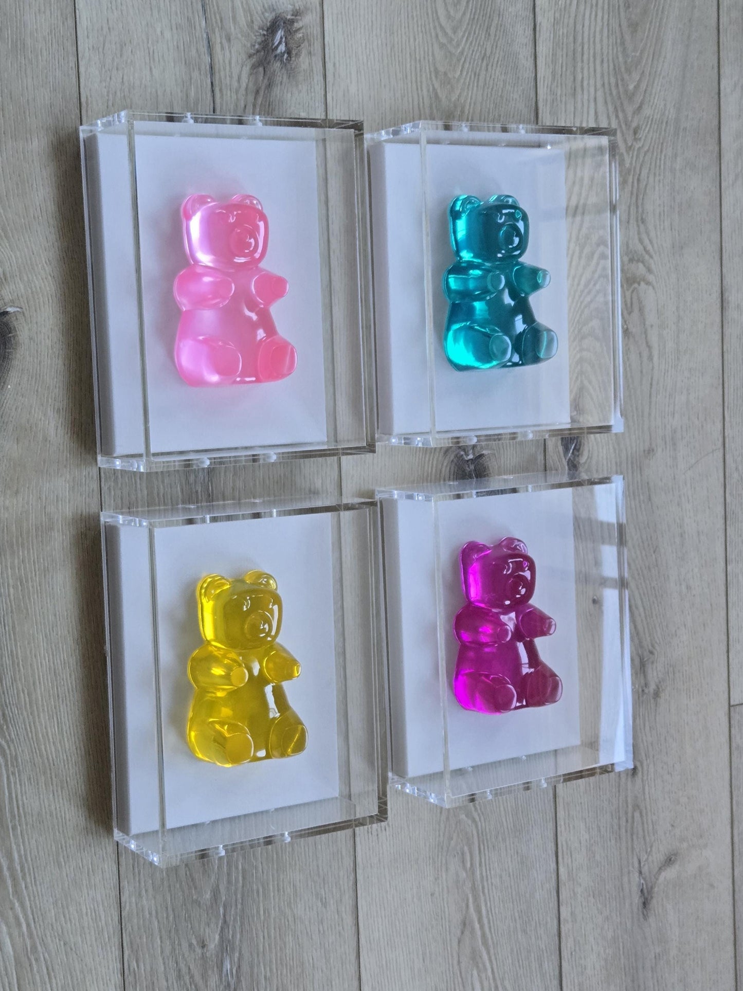 Candy Resin Gummy Bear Sculpture In Shadow Box: Handmade Pop Art Wall Decor
