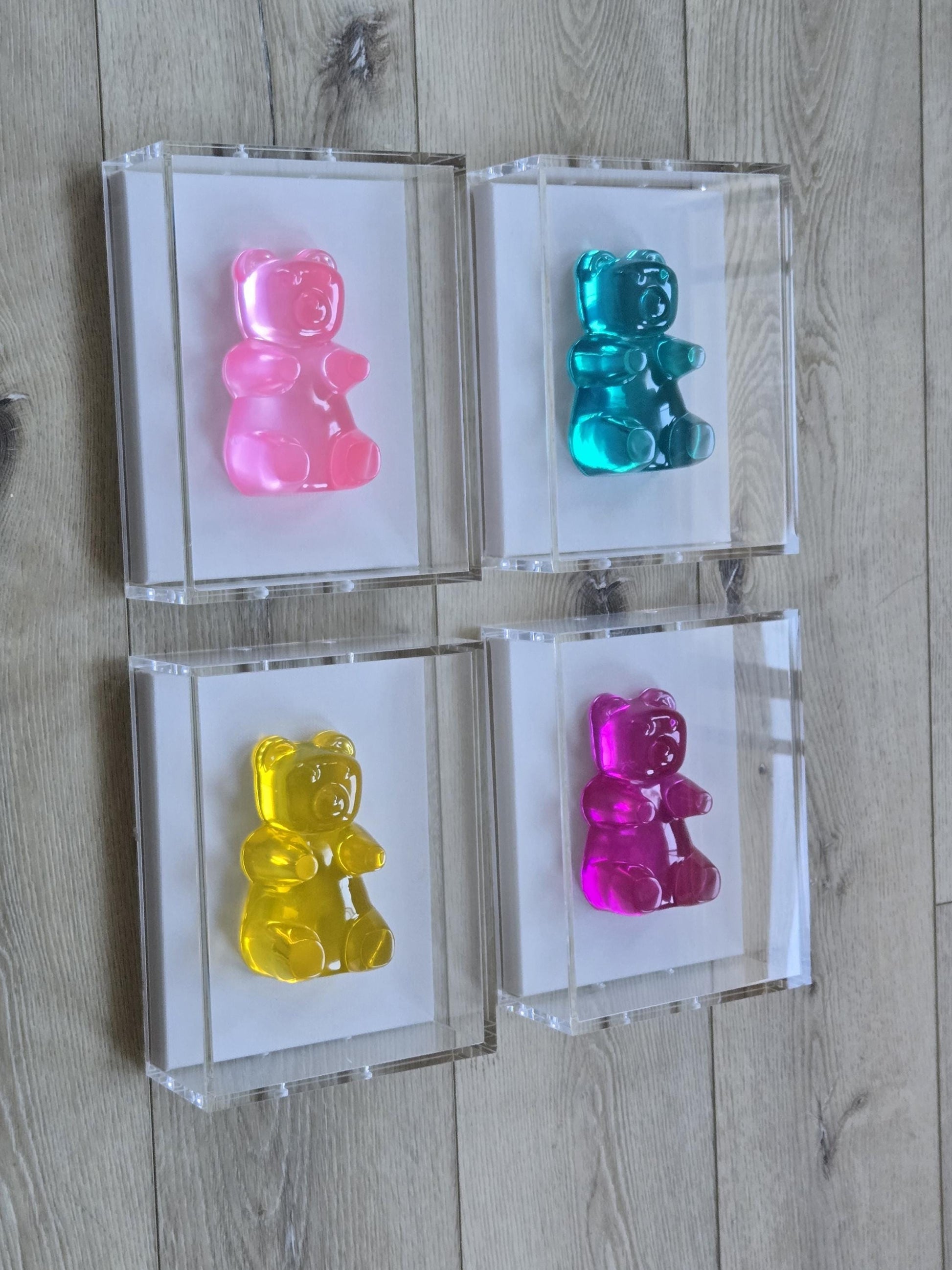 Candy Resin Gummy Bear Sculpture In Shadow Box: Handmade Pop Art Wall Decor